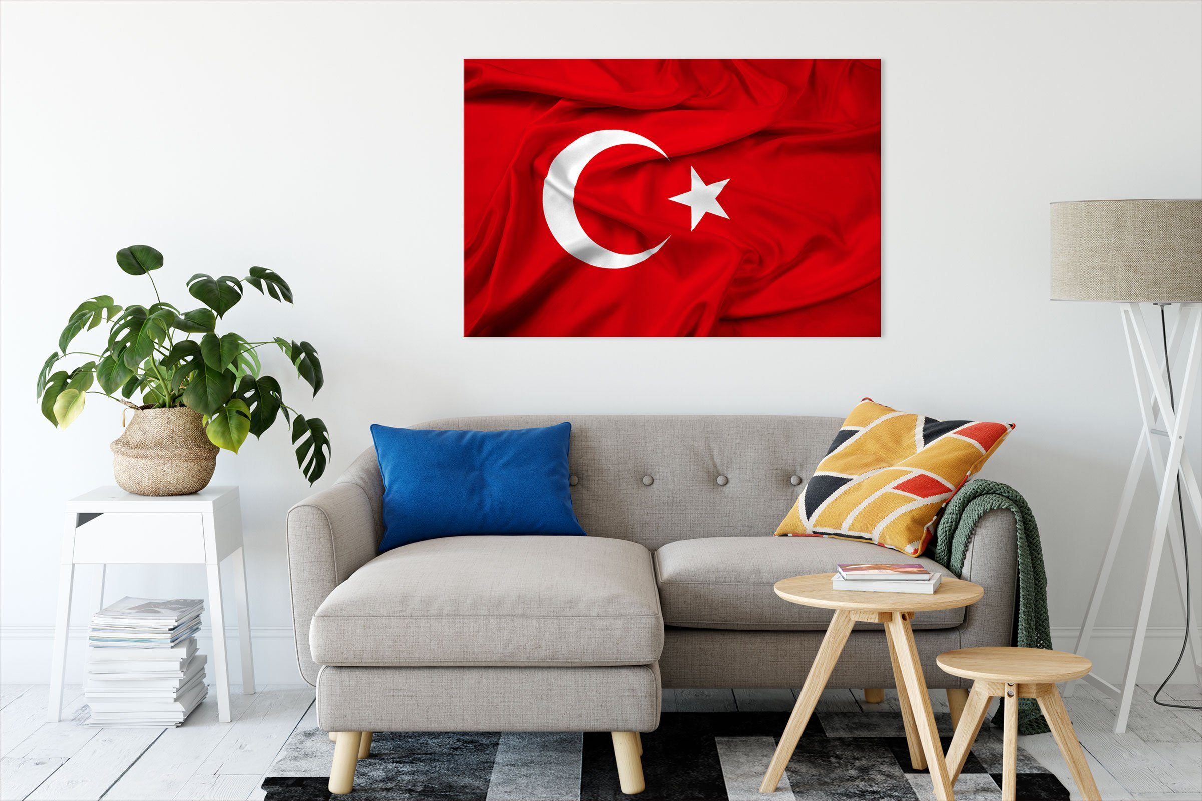 Türkei inkl. Leinwandbild Turkey Pixxprint Flagge, Turkey bespannt, (1 Flagge Leinwandbild St), fertig flag Türkei Zackenaufhänger flag