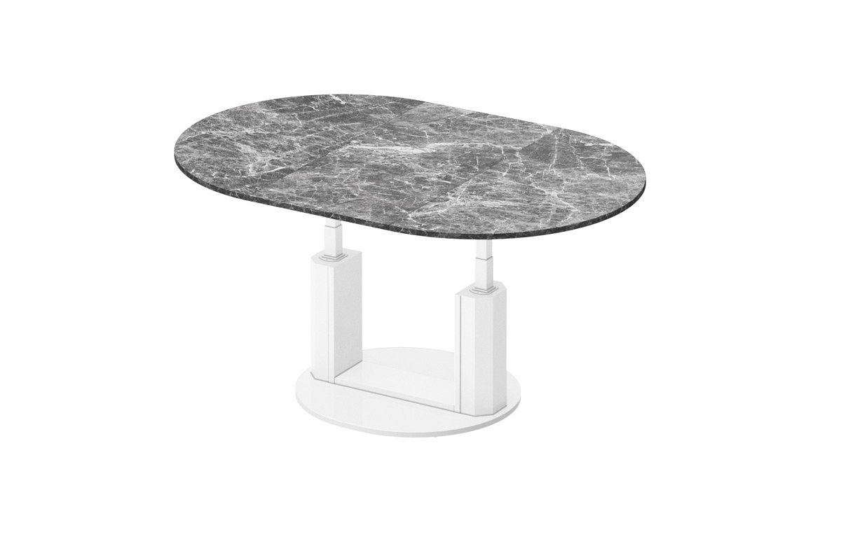 designimpex Couchtisch Design Couchtisch HEM-111 Hochglanz ausziehbar höhenverstellbar Tisch Marmor dunkel Hochglanz - Weiß Hochglanz