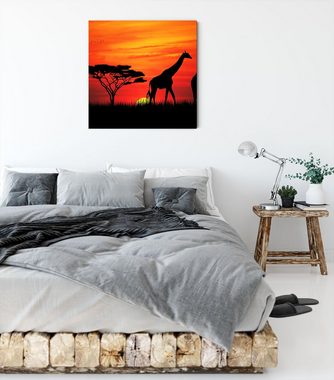 Pixxprint Leinwandbild Afrika Giraffen im Sonnenuntergang, Afrika Giraffen im Sonnenuntergang (1 St), Leinwandbild fertig bespannt, inkl. Zackenaufhänger