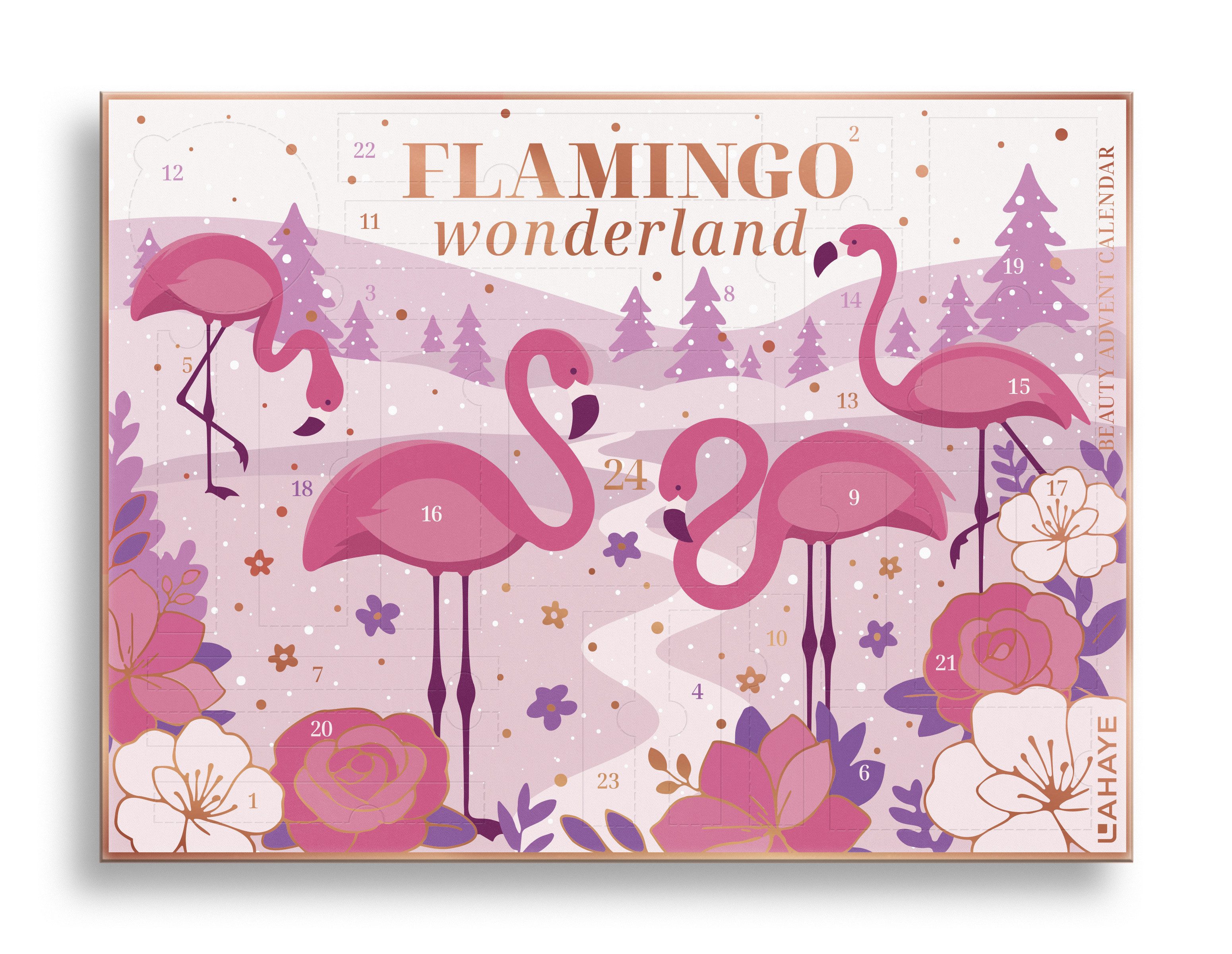 LAHAYE Adventskalender Beauty 2025 PINK FLAMINGO, LIMITIERTE EDITION für Frauen, Mädchen (Set), Weihnachtskalender mit 24 Türchen