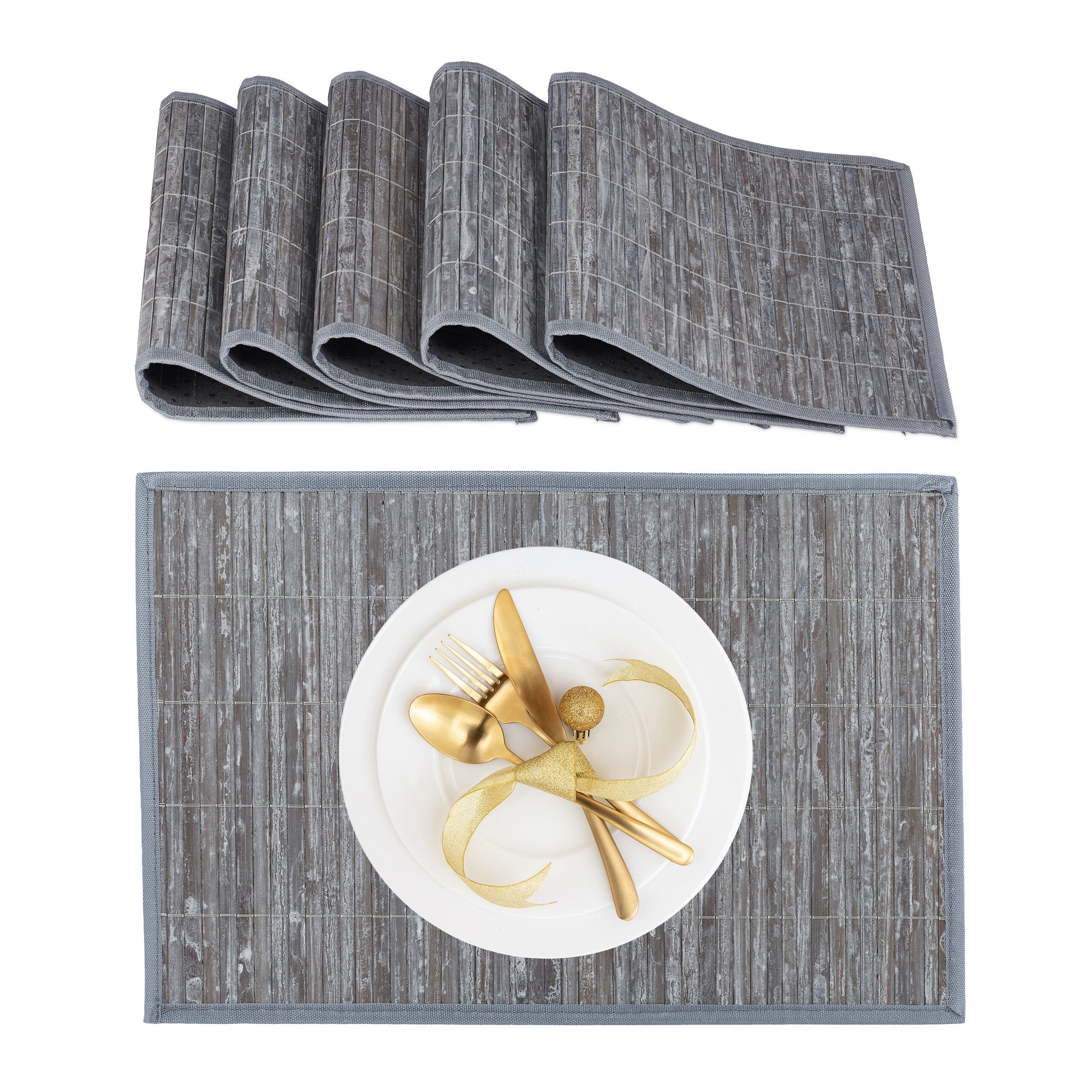 relaxdays Platzset Tischset 6er Set Bambus, (6 Tischmatten), grau günstig online kaufen