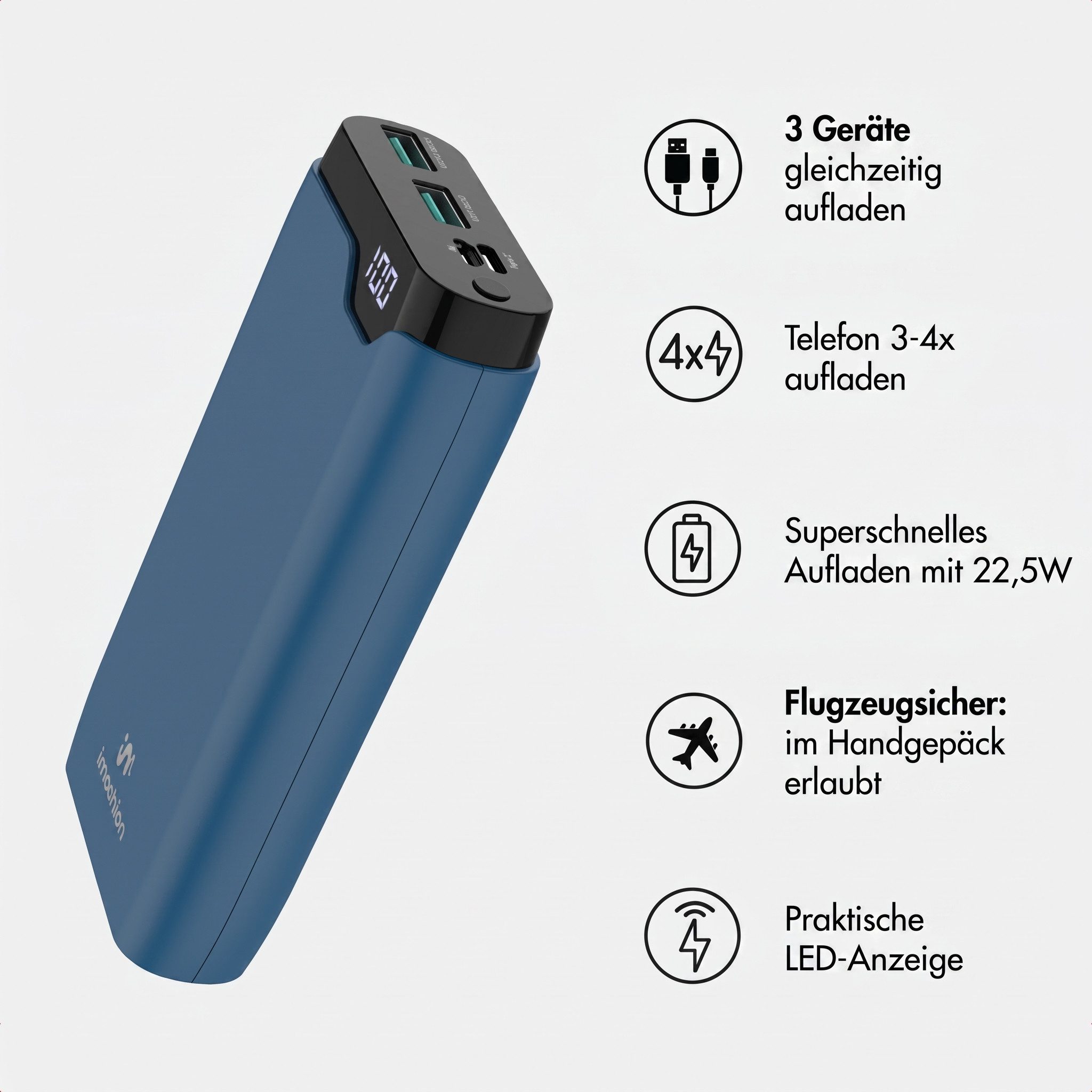 imoshion imoshion Powerbank 20.000 mAh - 22,5W Schnellladegerät - USB-C / USB-A Powerbank (1 St)