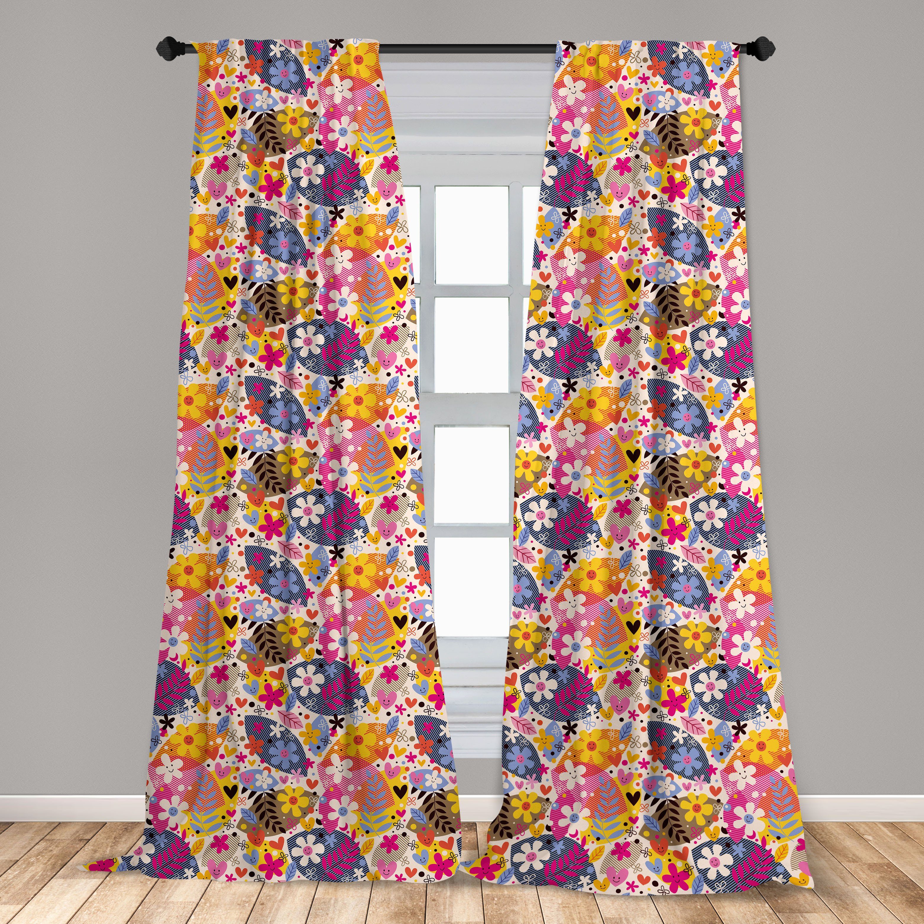 Abakuhaus, Happy Schlafzimmer für Flowers Frühlings-Thema Gardine Microfaser, Dekor, Wohnzimmer Blumen Vorhang