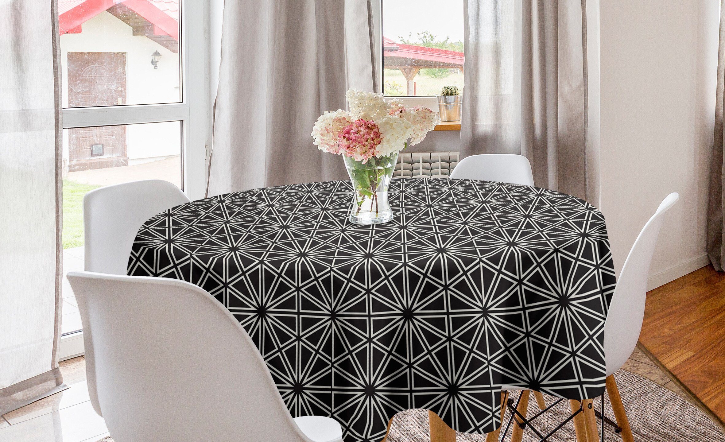 Abakuhaus Tischdecke Kreis Tischdecke Abdeckung Dekoration, für Quadrate Sterne Esszimmer und Küche Hexagons Gitter