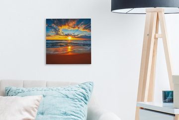 OneMillionCanvasses® Leinwandbild Meer - Sonnenuntergang - Strand - Wolken - Orange, (1 St), Leinwand Bilder für Wohnzimmer Schlafzimmer