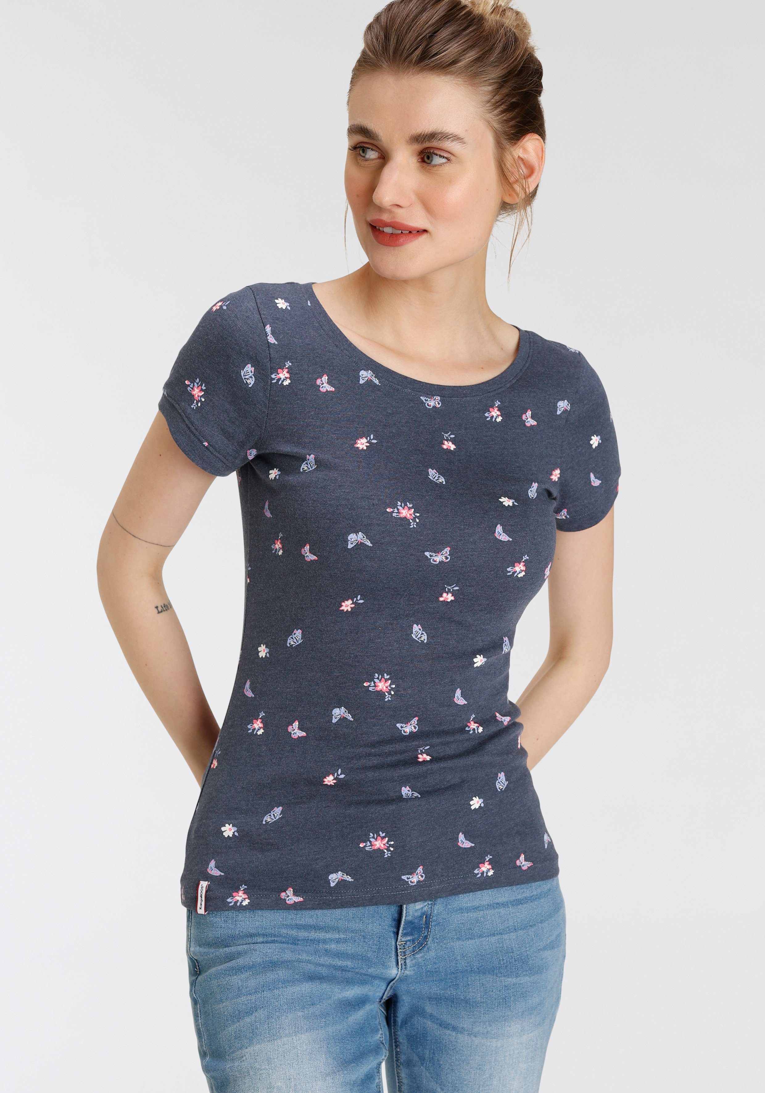 KangaROOS T-Shirt mit süßem Schmetterling & Blumen - Alloverdruck - NEUE  KOLLEKTION