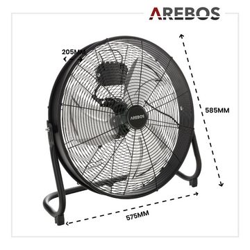 Arebos Bodenventilator Ø 50 cm, Windmaschine, Ventilator, 3 Geschwindigkeitsstufen