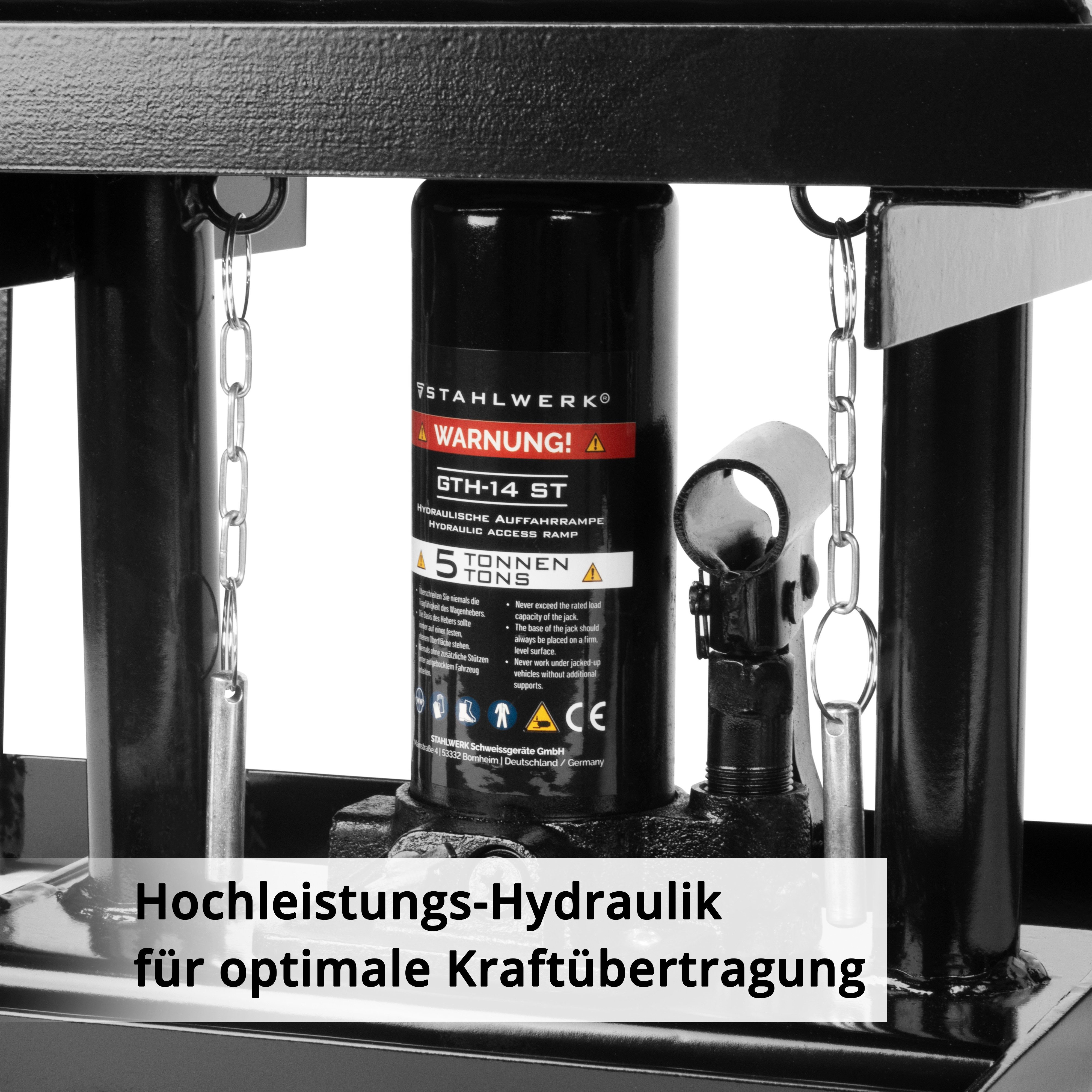 STAHLWERK Auffahrrampe Hydraulische Auffahrrampe GTH-14 ST mit 5 Tonnen (Set, 1-St., Einzelartikel), Kraftvolle Hochleistungs-Hydraulik