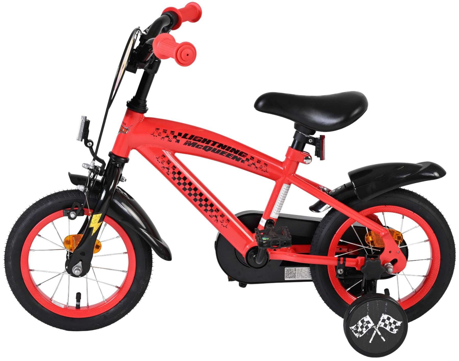 Volare Kinderfahrrad Disney Cars Kinderfahrrad - Jungen - 12 Zoll - Rot, Für 3–4 Jahre (Kleidergröße 98–104), abnehmbare Stützräder,5 cm