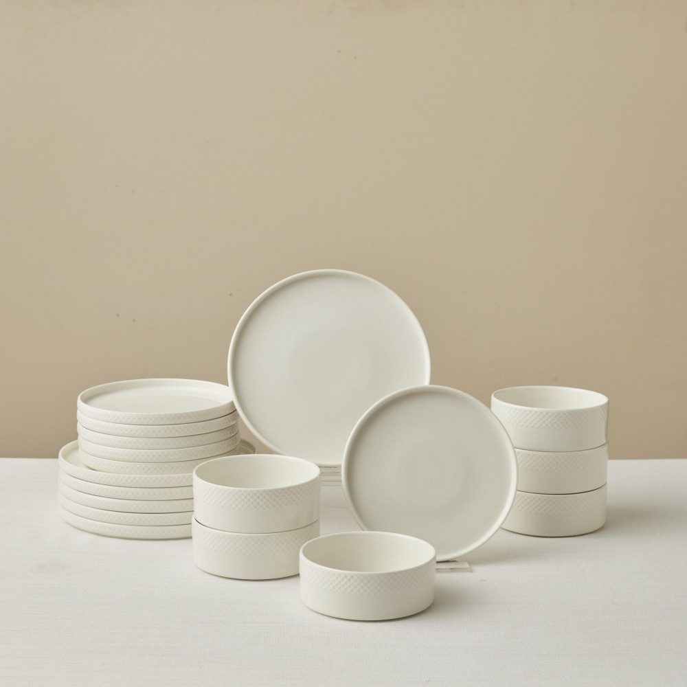 Karaca Geschirr-Set Salvare Diamond Bone China Geschirrset 18-tlg. für 6 Personen, weiß