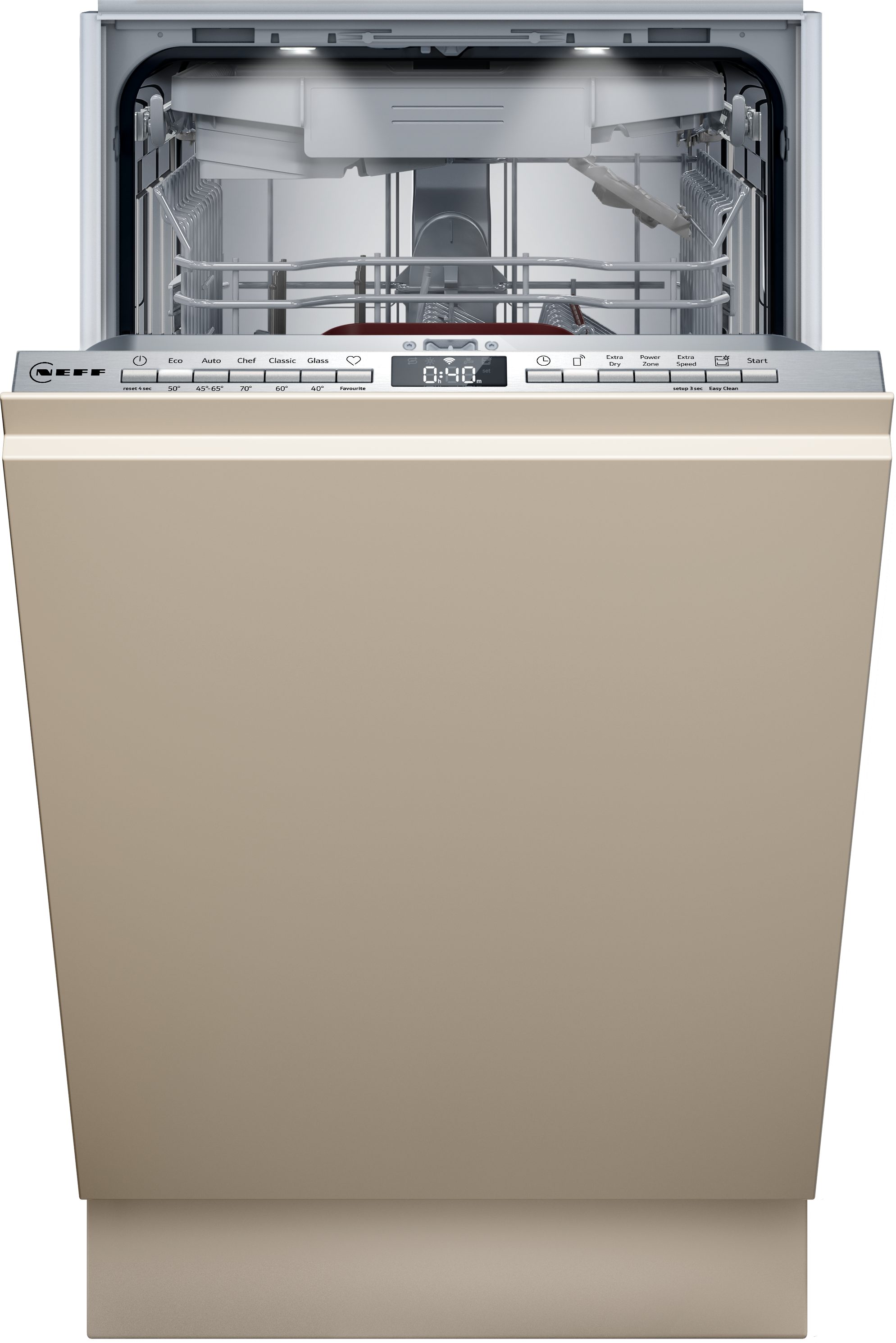NEFF vollintegrierbarer Geschirrspüler N 50 S855EMX34E, 10 Maßgedecke, Automatische Türöffnung für Effizienz, flexible Körbe & Schubladen