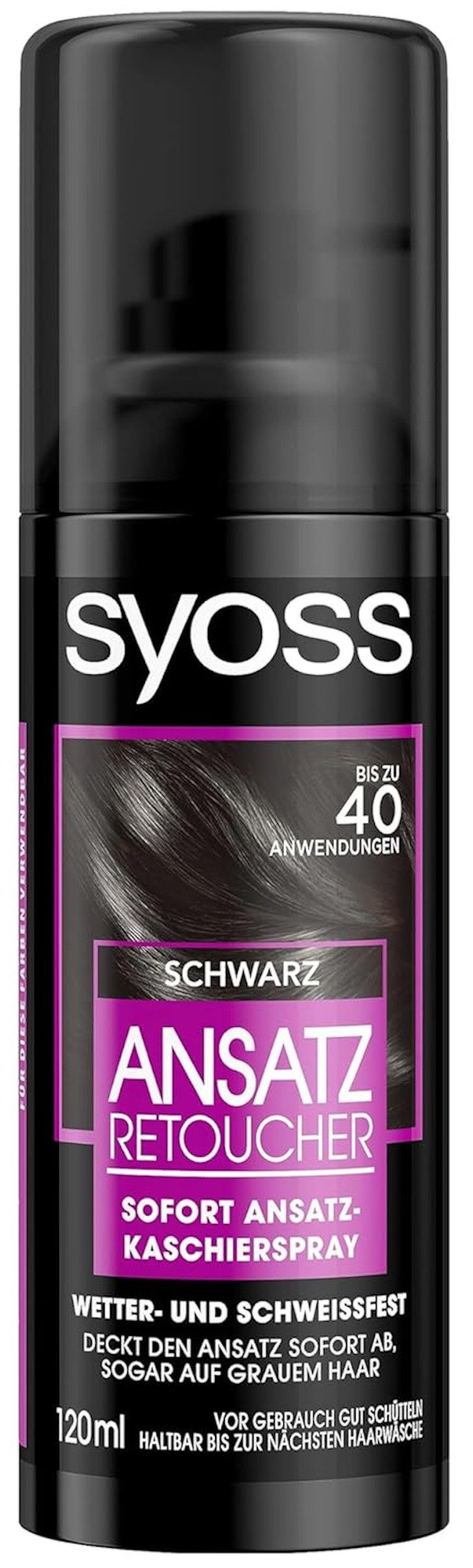 Syoss Haaransatz-Spray Retoucher Kaschierspray Schwarz, Vorteilspack, 3x 120 ml, deckt hellere und graue Haaransätze ab