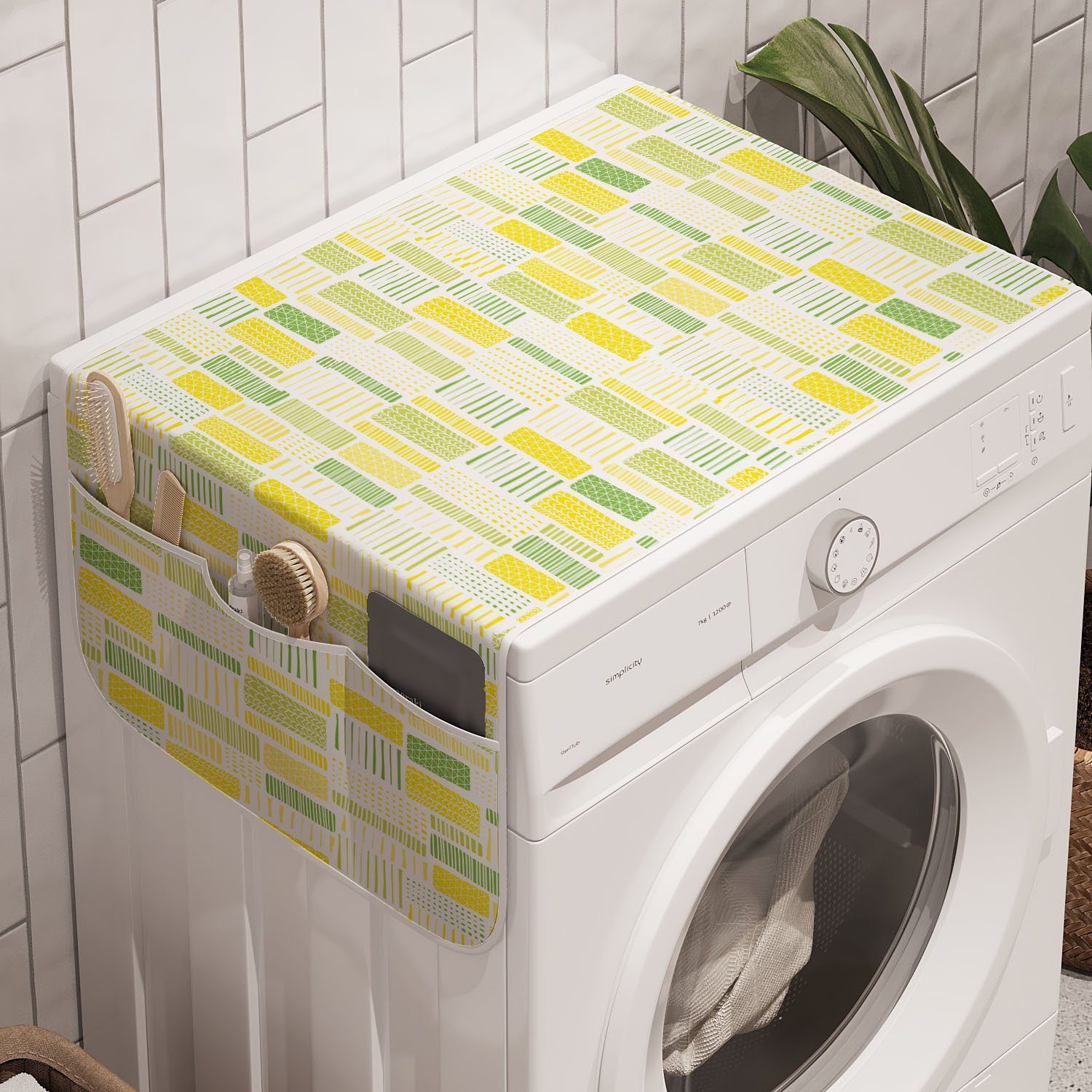Abakuhaus Badorganizer Anti-Rutsch-Stoffabdeckung für Waschmaschine und Trockner, Abstrakt Geometrie Pastell weichen Ton