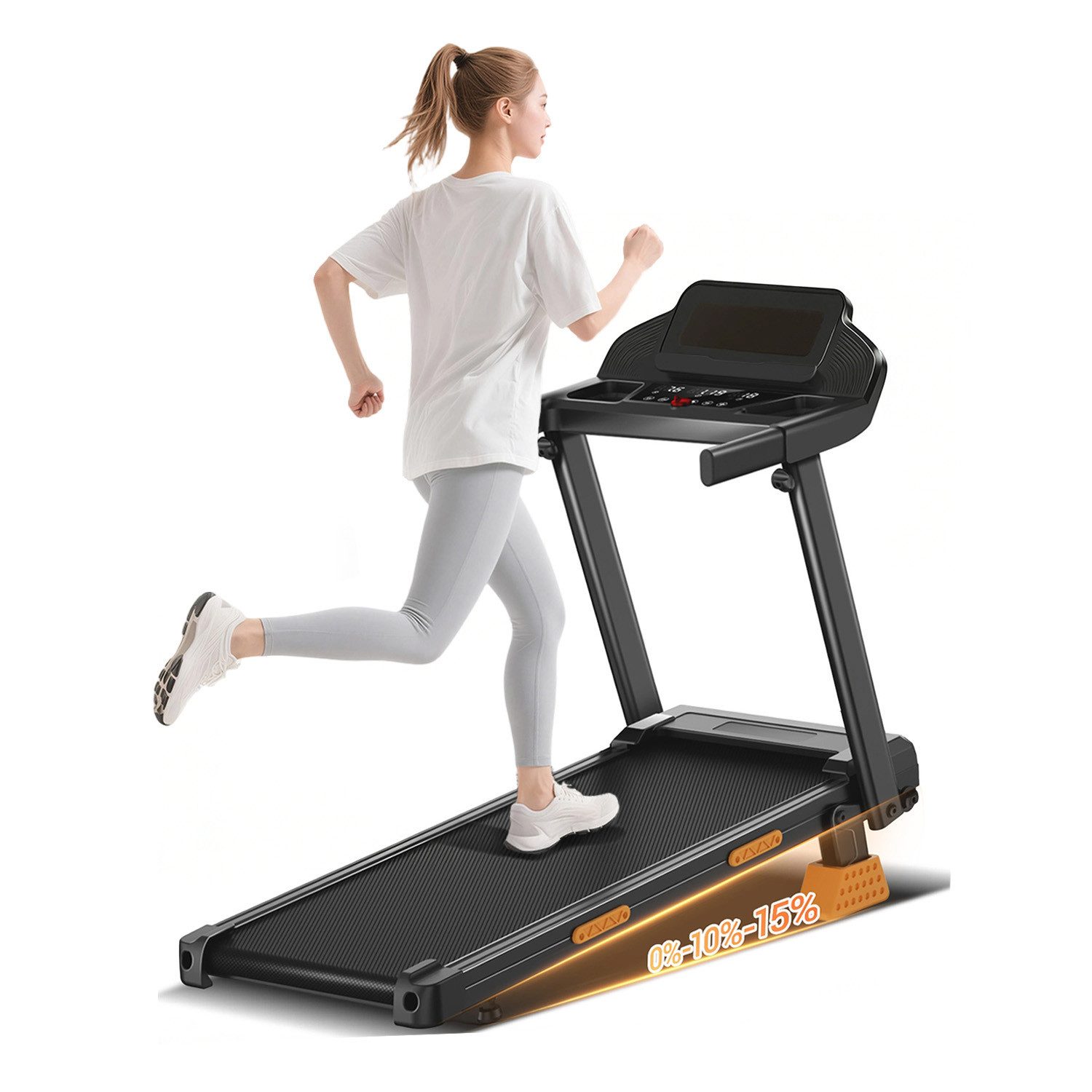 UMAY Laufband für zuhause (leiser Lauftrainer für Büro-Fitnessstudio, 3-Bildschirm-Display und 12 Programme, 12 km/h Laufgeschwindigkeit für Zuhause, 3 PS elektrischer Lauftrainer), 3-in-1-Laufband mit 15 % Steigung, 180 kg Belastbarkeit