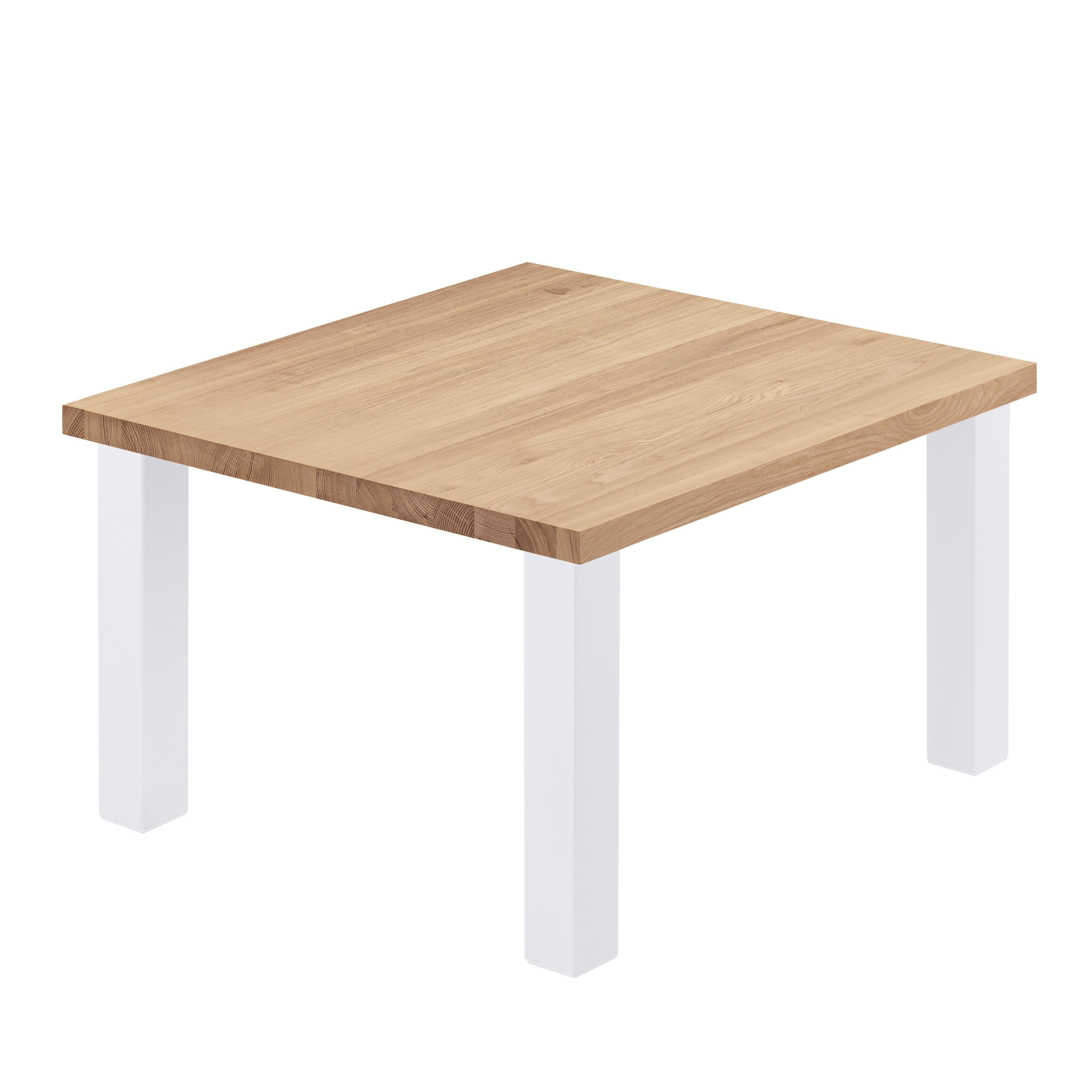 LAMO Manufaktur Esstisch Classic Küchentisch Tischplatte Massivholz inkl. Metallgestell (1 Tisch), gerade Kante Weiß | Natur
