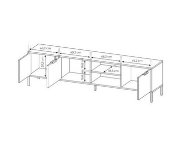 MOEBLO TV-Board Nasturtium F 203 3D (Anthrazite, Golden-Metallgriffe, Lowboard Fernsehtisch TV Bank TV Tisch Fernseher Tisch TV Möbel), B 202,9 cm / H 53,4 cm / T 39,5 cm