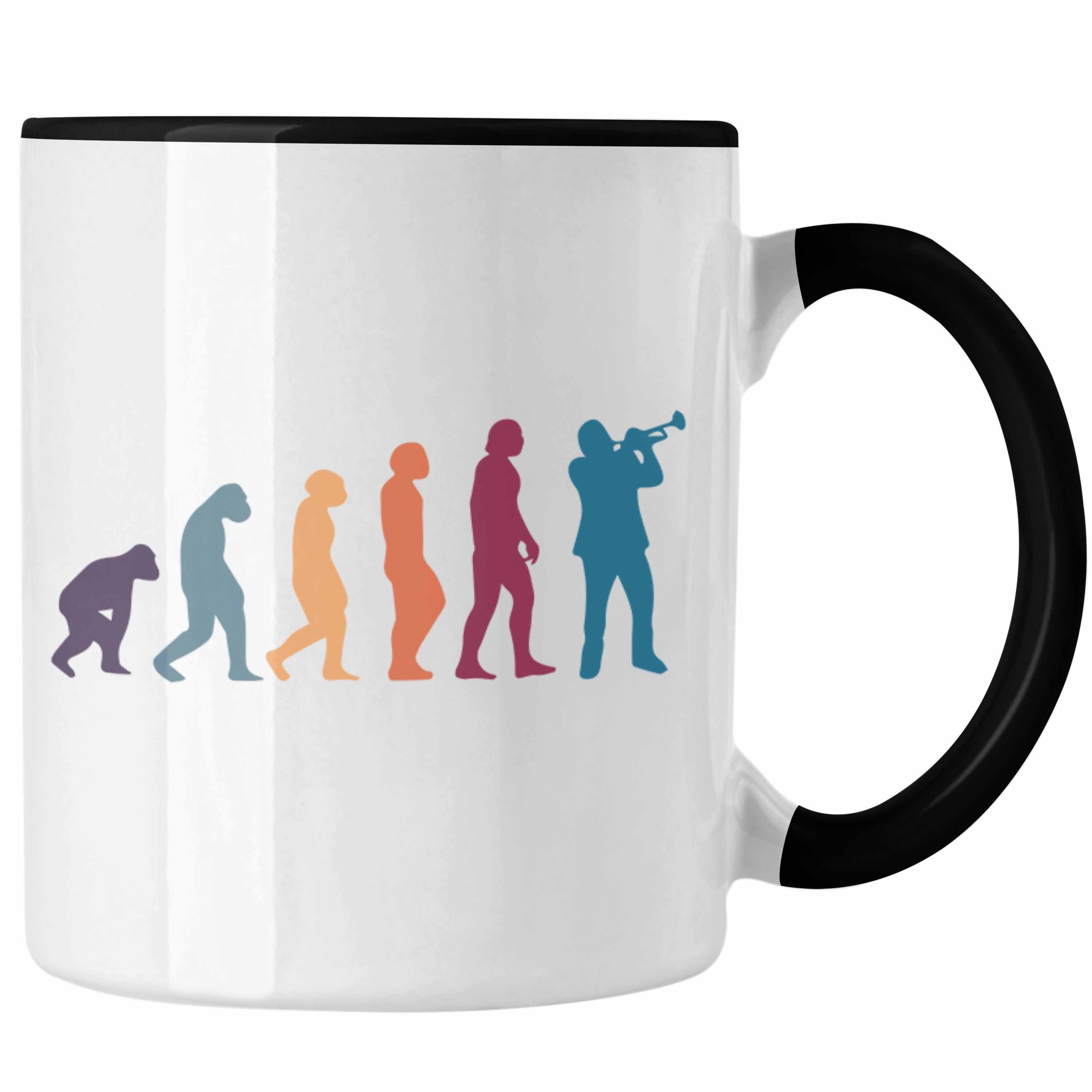 Kaffeebecher Trendation Posaunist Geschenkidee Tasse Evolution Geschenk Posaune Schwarz Tasse