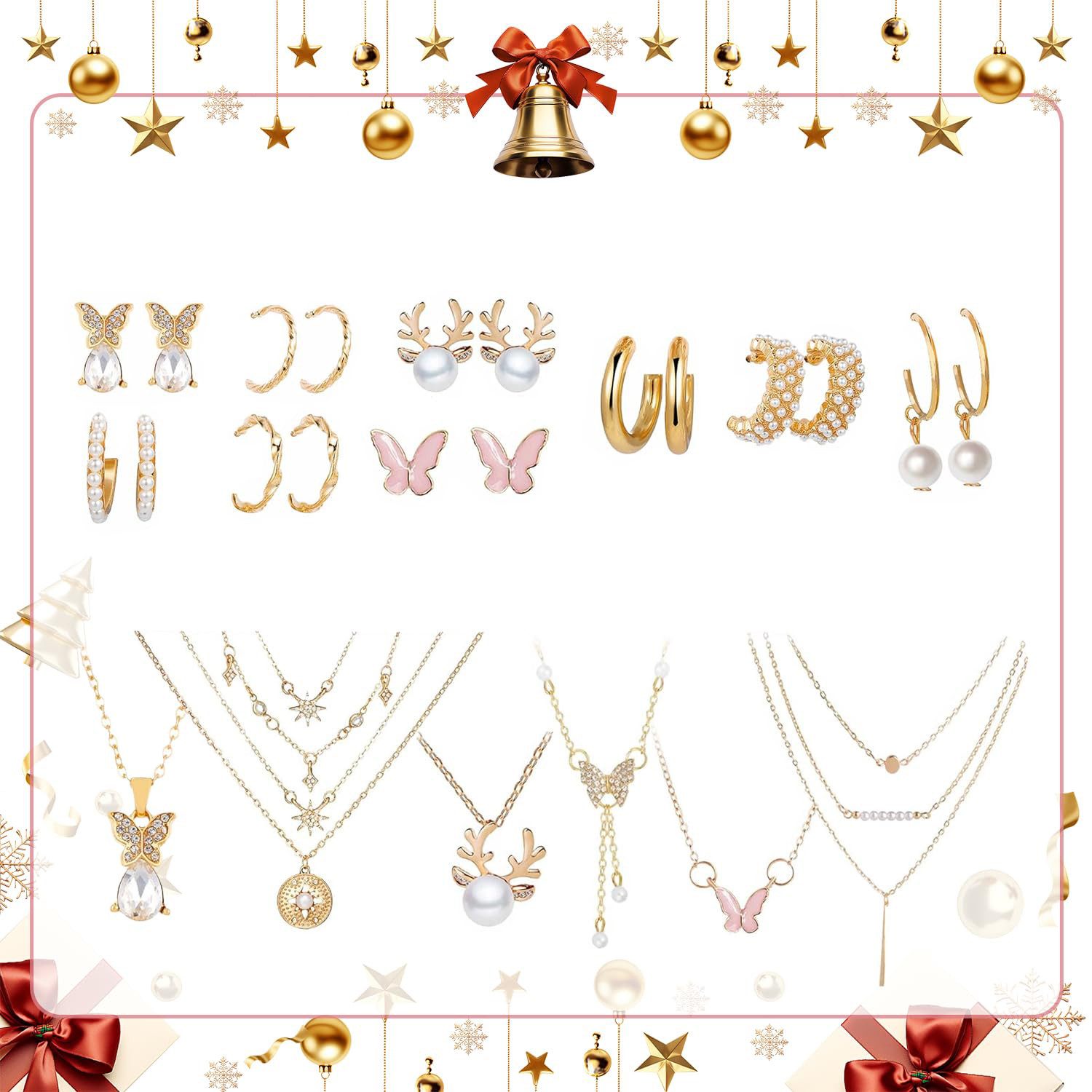 CLTYQ Schmuck-Adventskalender Weihnachtskalender Frauen,24 Überraschungen Armband Halskette Ohrringe, Damen Schmuck Set,Weihnachtsgeschenke für Frauen Mädchen T – Bild 3 von 5