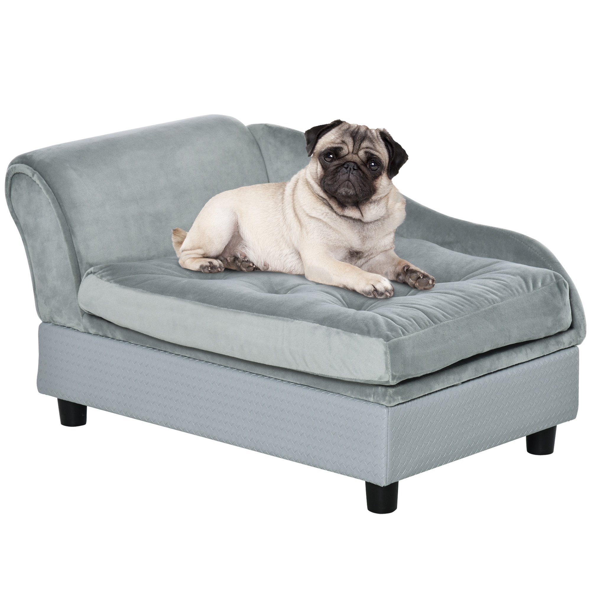 PawHut Tierbett Haustiersofa Hundesofa mit Matte Lagerraum Naturholz+Plüsch günstig online kaufen