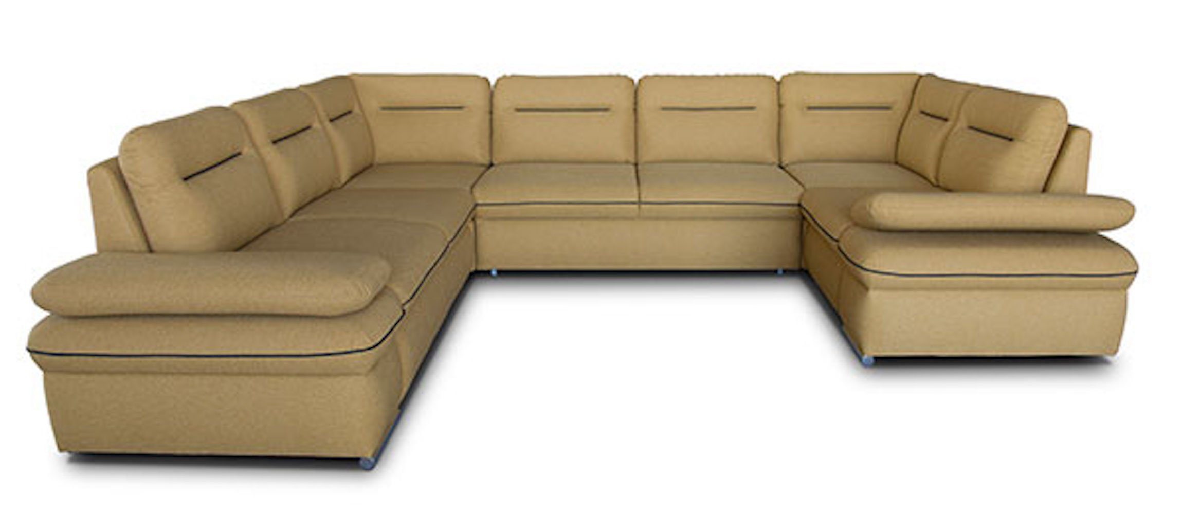 Schlaffunktion Ecksofa III, Ziernaht wählbar und Bettkasten 314cm mit Feldmann-Wohnen gelb, Farbe Ausführung schwarz und Margo