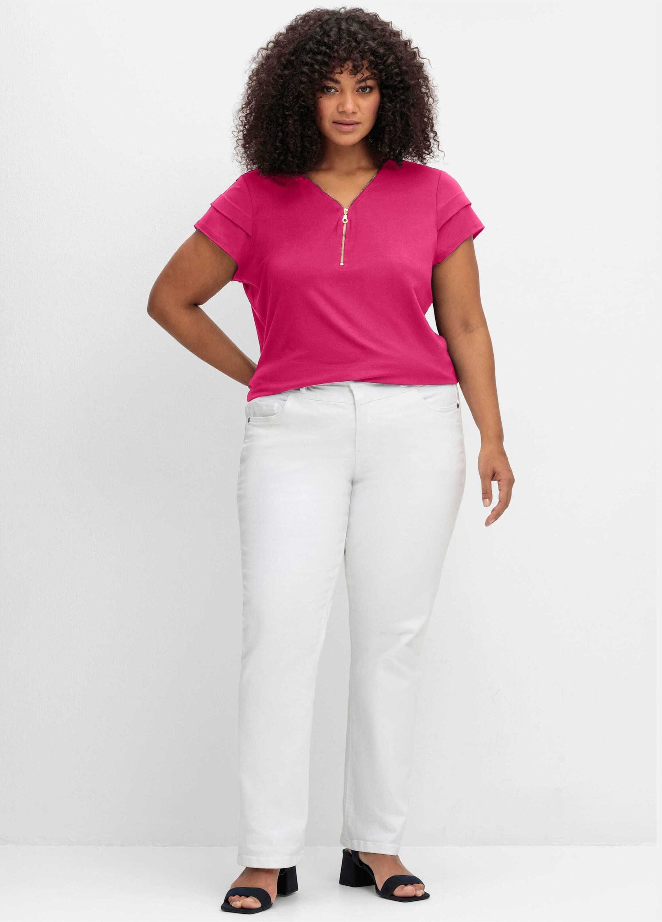 sheego by Joe Browns T-Shirt Shirt Kurzarm mit Zipper am V-Ausschnitt
