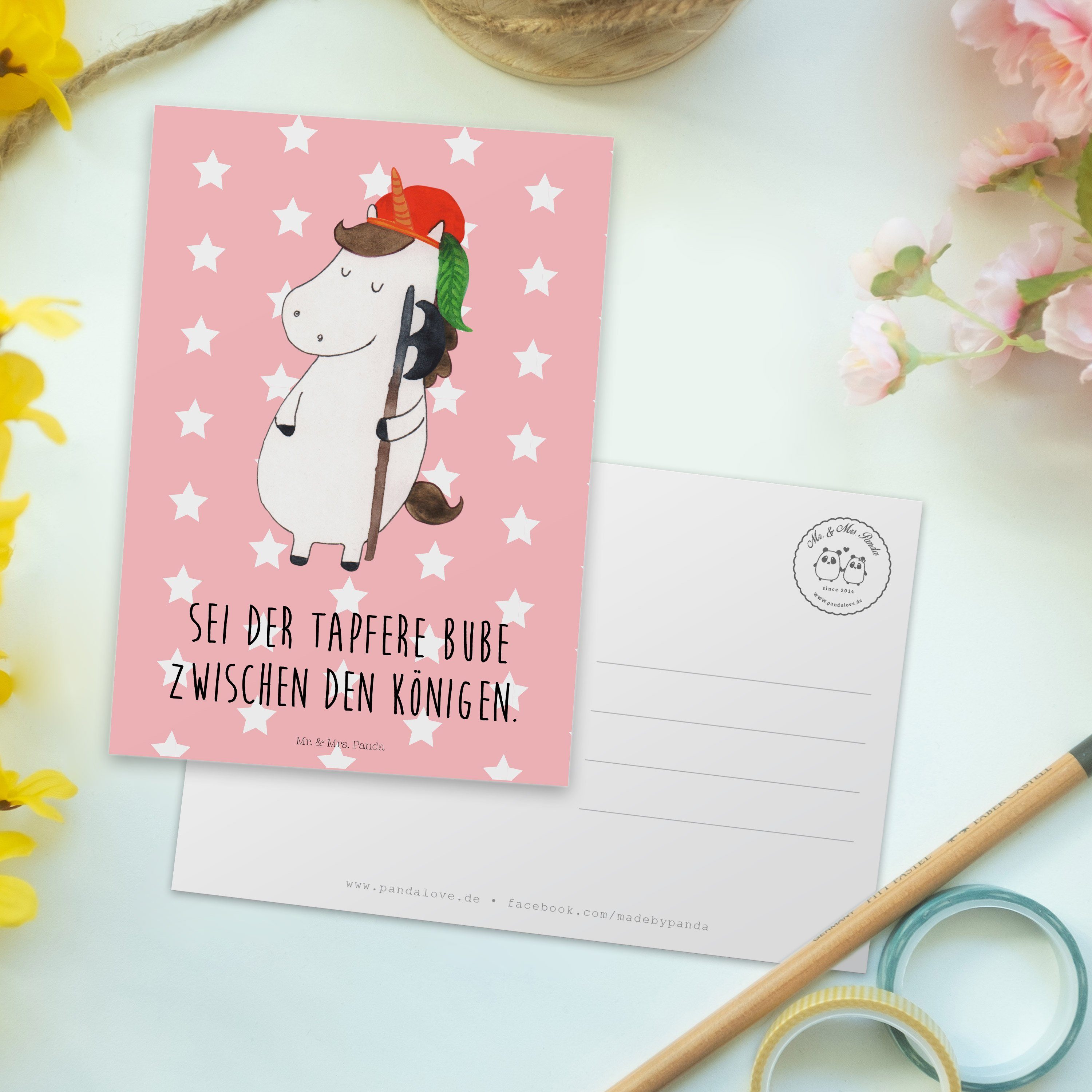 Einhorn Rot Bube Mrs. Geschenk, Geschenkkarte, Postkarte & Deko, Einhorn - E Panda Mr. Pastell -