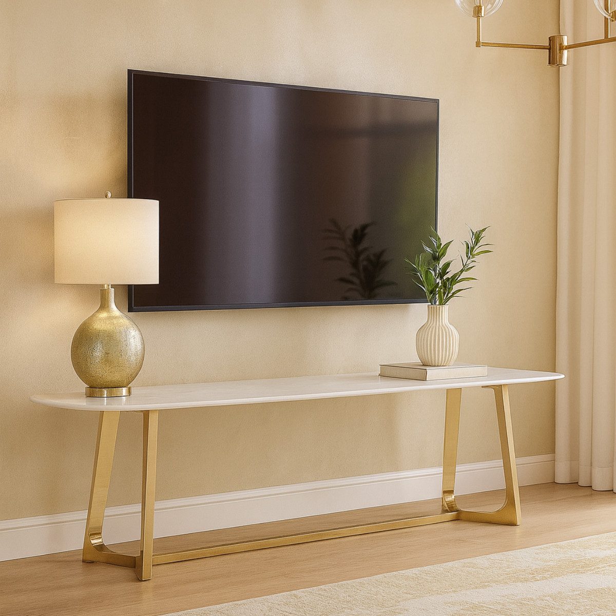 alesvelt TV-Bank Bari modern rechteckig Tischplatte aus Marmoroptik 180 cm