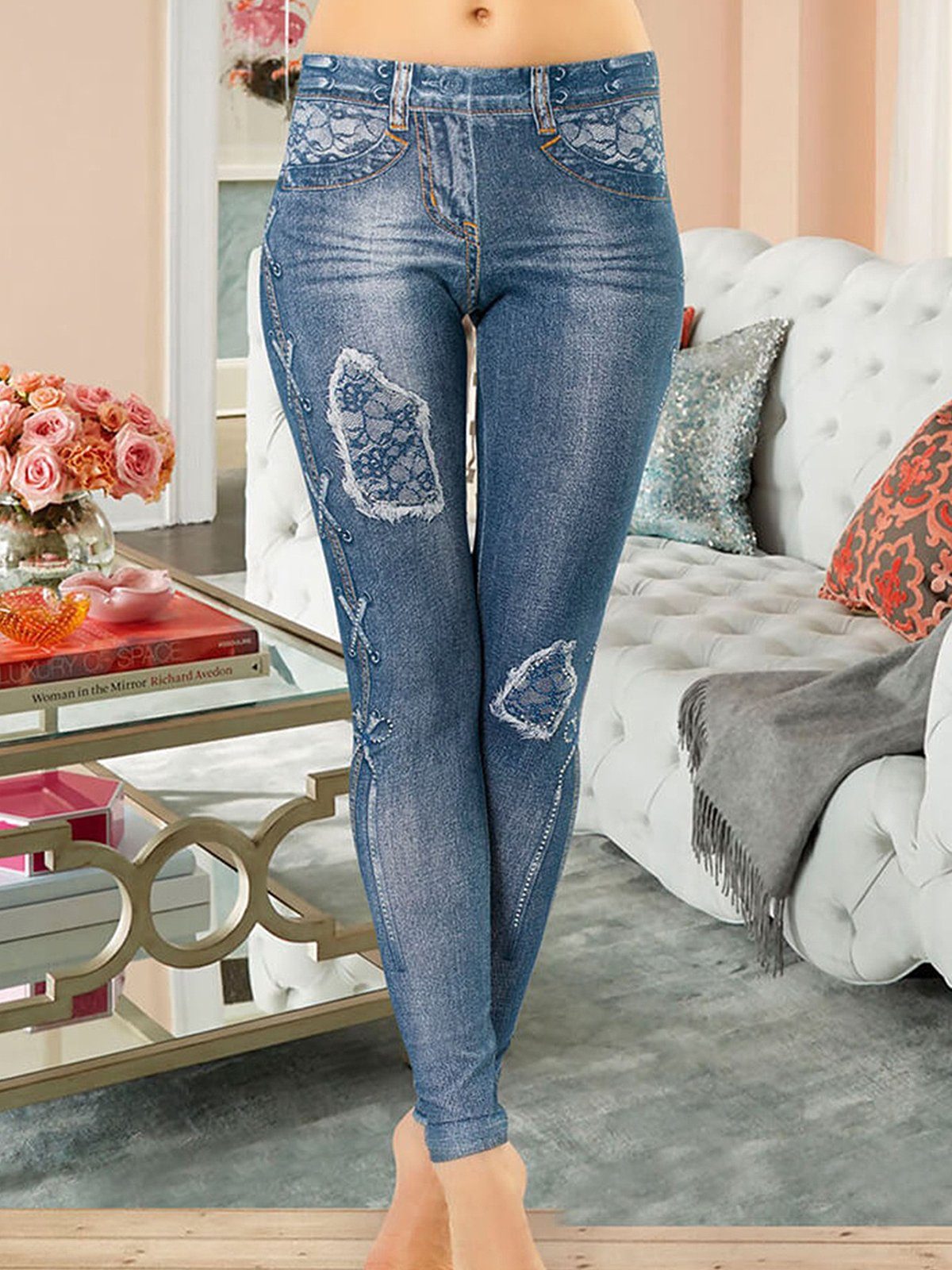 Derya Kursun Leggings »Damen Stretch Tight« (34-36 / XS-S)  Jeanshosen-Printed, DK438-2 online kaufen | OTTO