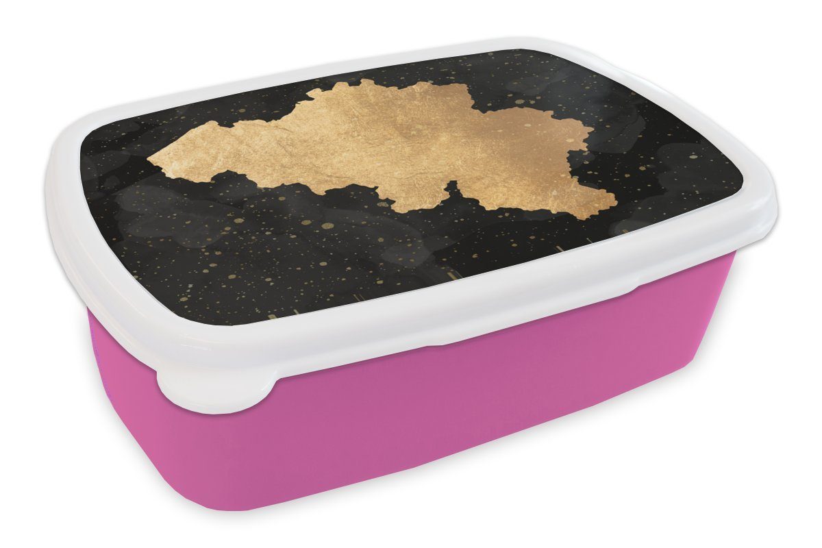 Neue Produktinformationen MuchoWow Lunchbox Karte - Belgien Snackbox, Kunststoff Brotdose rosa Mädchen, Kinder, - Gold, (2-tlg), für Brotbox Erwachsene, Kunststoff