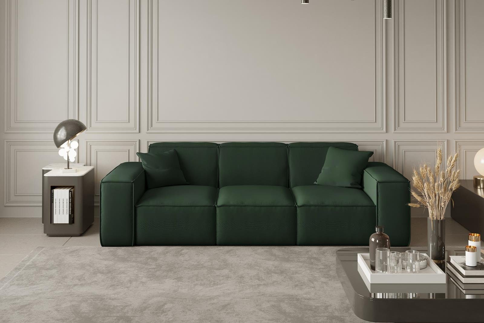 Beautysofa Sofa Lugano, 3-Sitzer Sofa aus Cordstoff oder Veloursstoff, Dreisitzer im modernes Stil, inklusive Wellenfedern