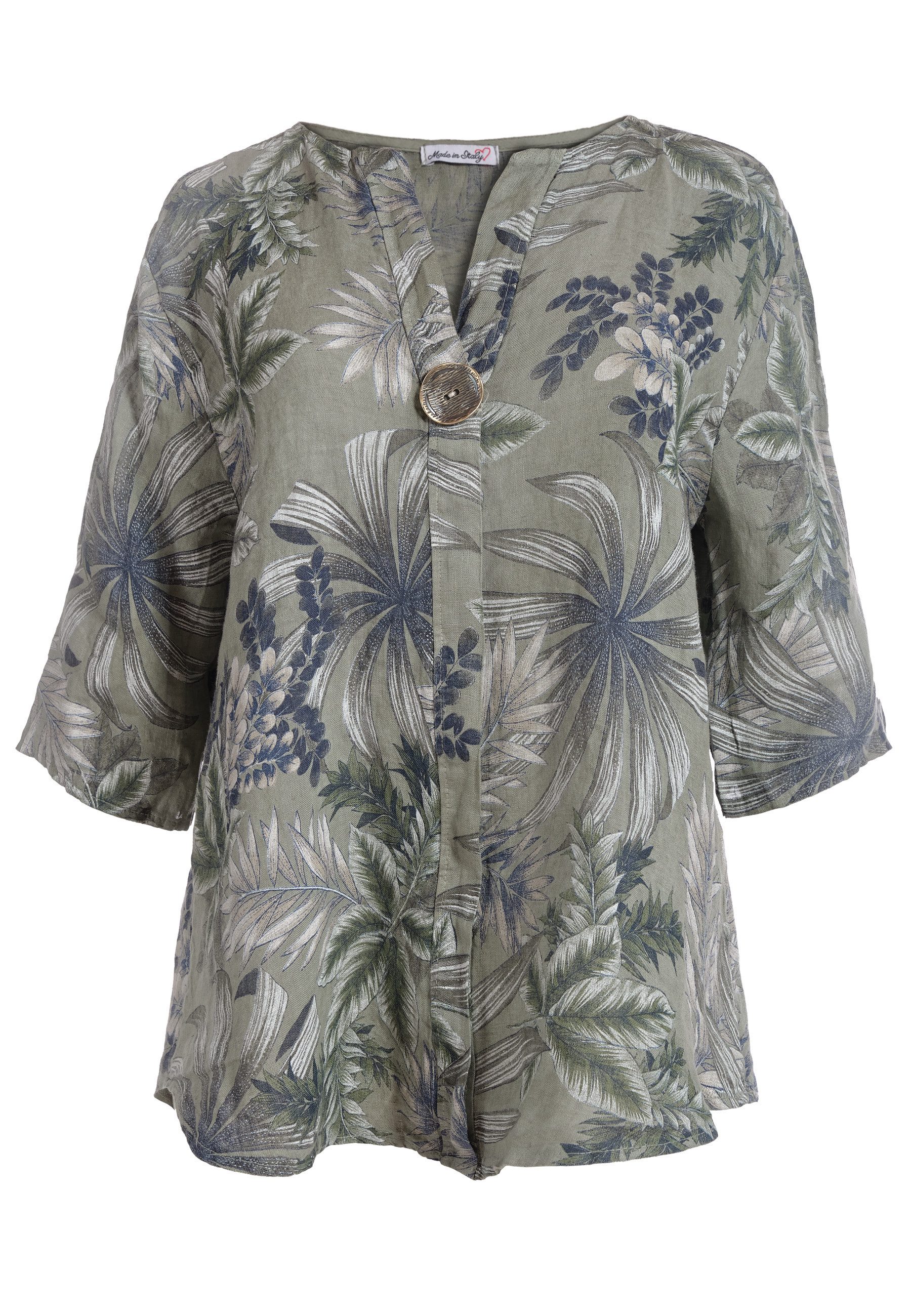 PEKIVESSA Tunika Bluse Leinen mit 3/4-Arm Blumenmuster günstig online kaufen