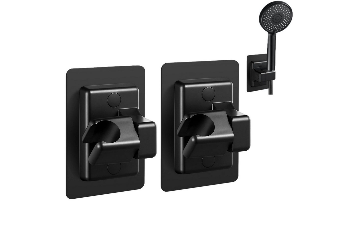 FOUORTUNATE-BEE Brausehalter 2er-Set selbstklebender, verstellbarer Duschkopfhalter ohne Bohren, 360° drehbare Wandhalterung für Handbrausen, einfache Montage