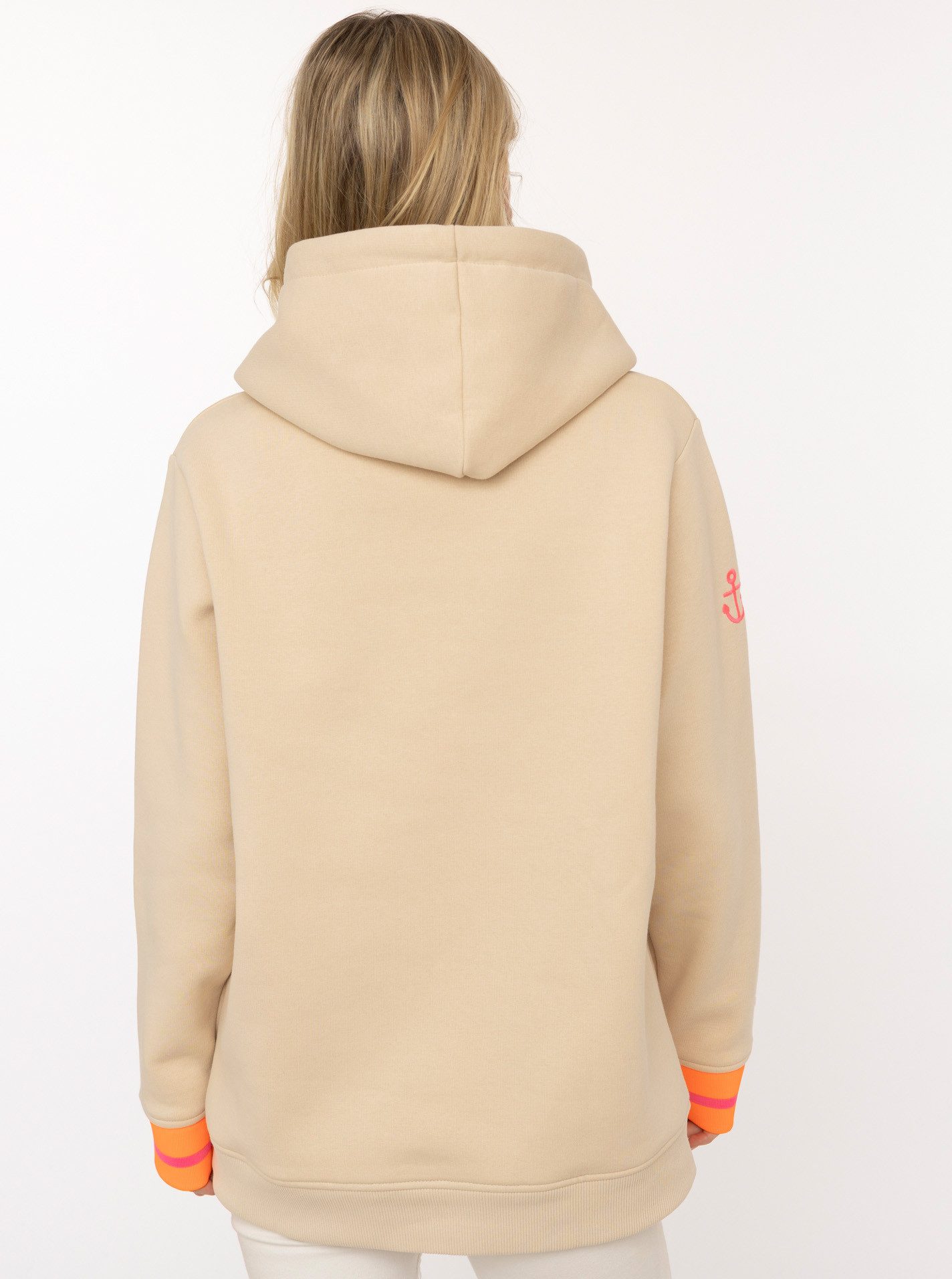 Zwillingsherz Hoodie Langarm, Kapuze, Neon-Details, Kordelzug, Frontprint, Kängurutasche