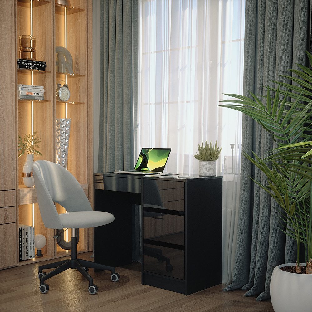 Vicco Schreibtisch Sherry, Anthrazit Hochglanz, 90 x 40 cm mit Schubladen günstig online kaufen