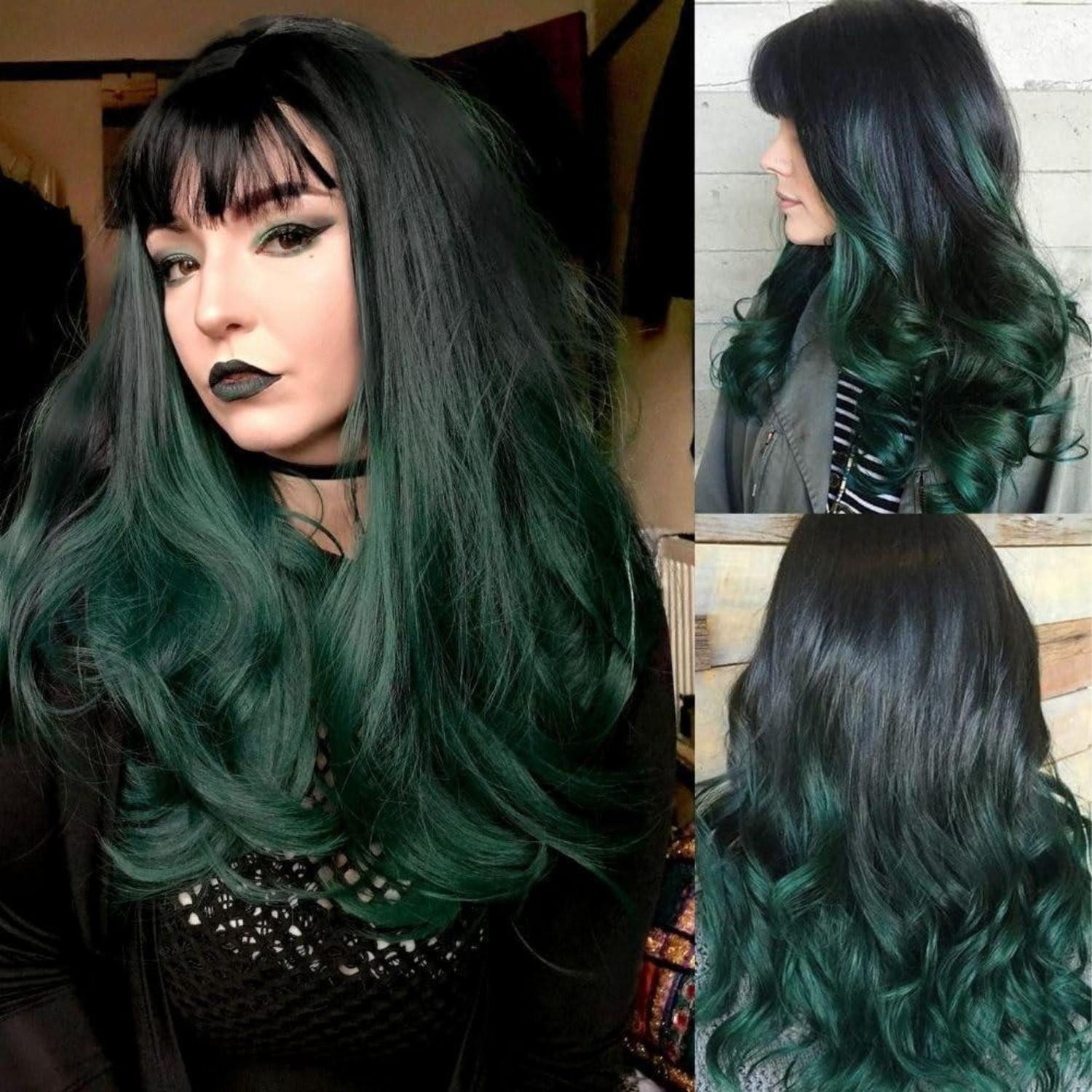 LuxusKollektion Kunsthaarperücke Perücke Damen Locken Pony Haar Cosplay Halloween Daliy Schwarz Grün