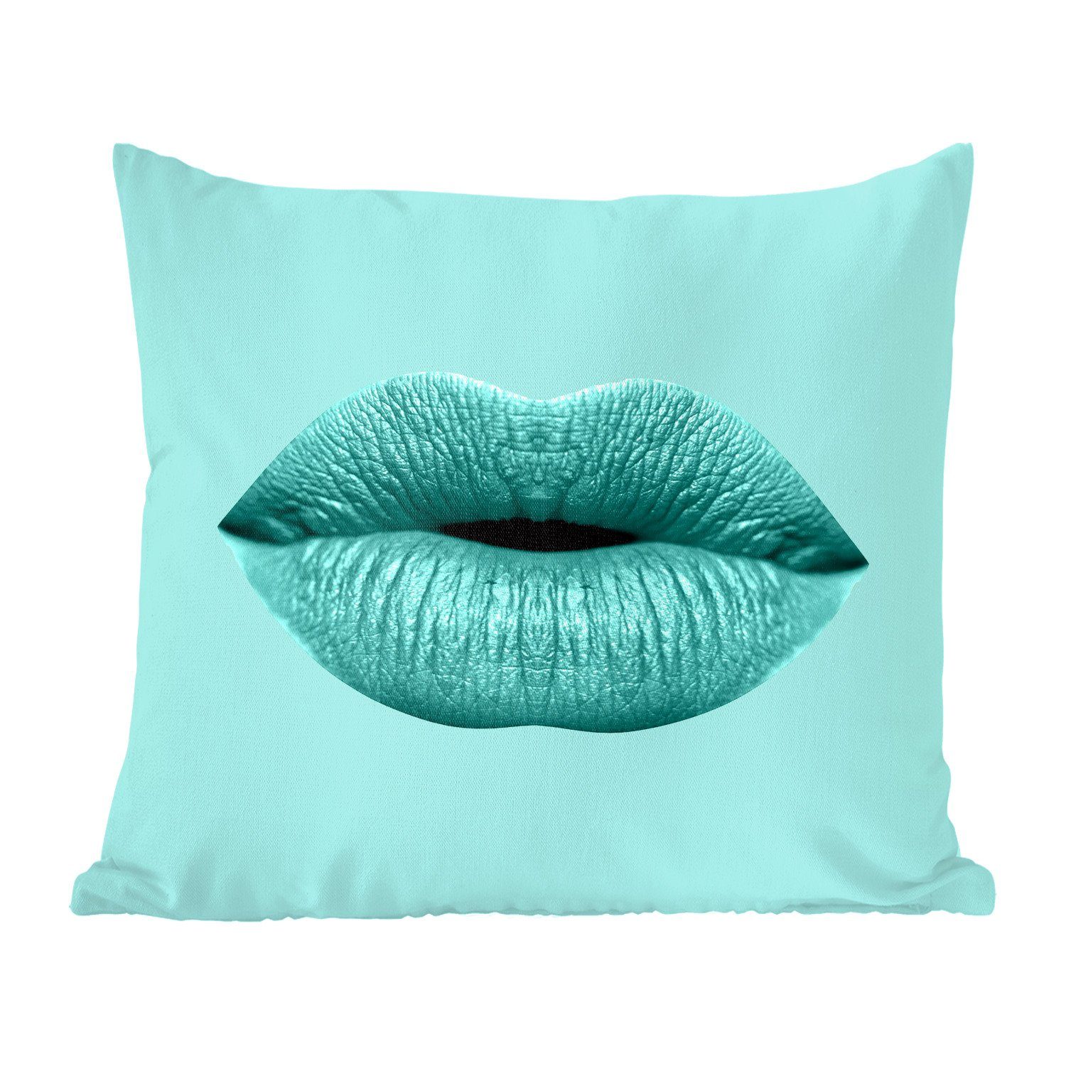 MuchoWow Dekokissen Lippen - Pastell - Blau, Zierkissen mit Füllung für Wohzimmer, Schlafzimmer, Deko, Sofakissen
