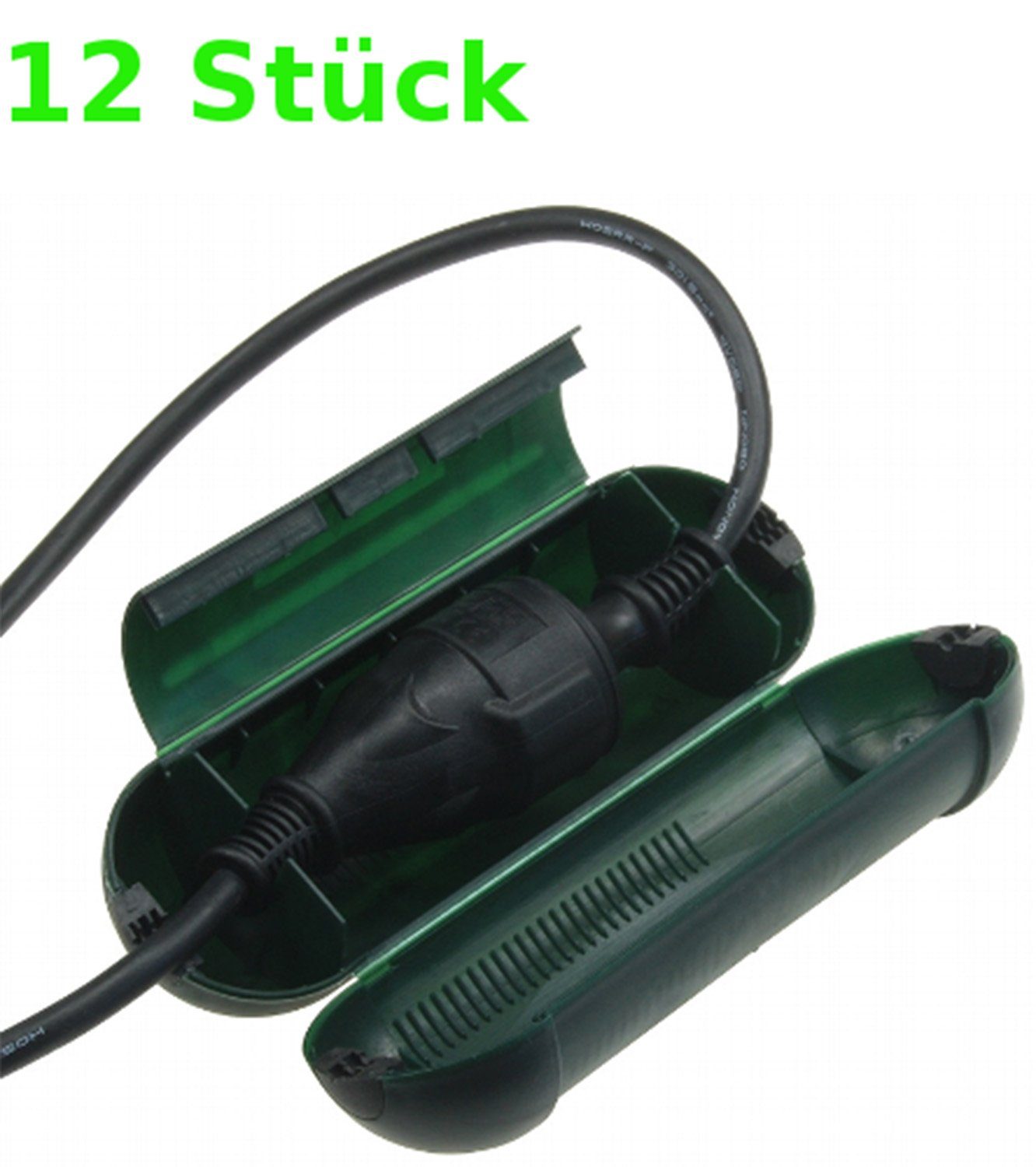 HundB Schuko-Stecker 12 x Sicherheitsbox Schuko-Stecker grün, (Stück, 12-St., Schuko-Stecker), Schneebox Kupplung Regenschutz Kabelschutz