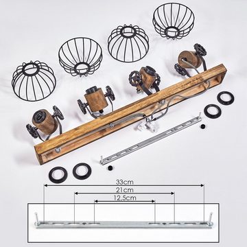 hofstein Deckenleuchte »Cotes« Deckenlampe, Holz/Metall, Braun/Schwarz Schirme, Gitter-Optik, ohne Leuchtmittel, Leuchte m. Holzbalken, Textilkabeln u. verstellbaren Strahlern, 4xE27