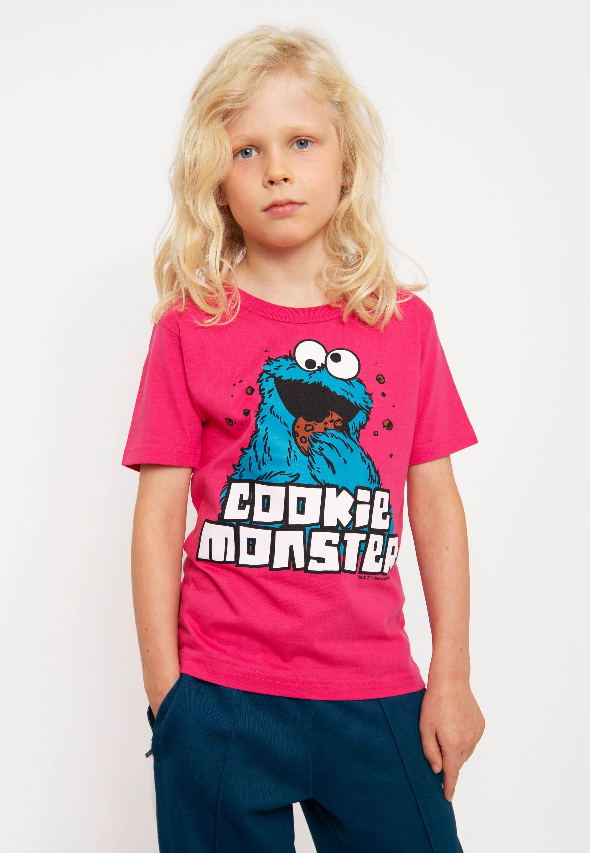 LOGOSHIRT T-Shirt coolem Krümelmonster Frontprint mit Sesamstraße - rosa