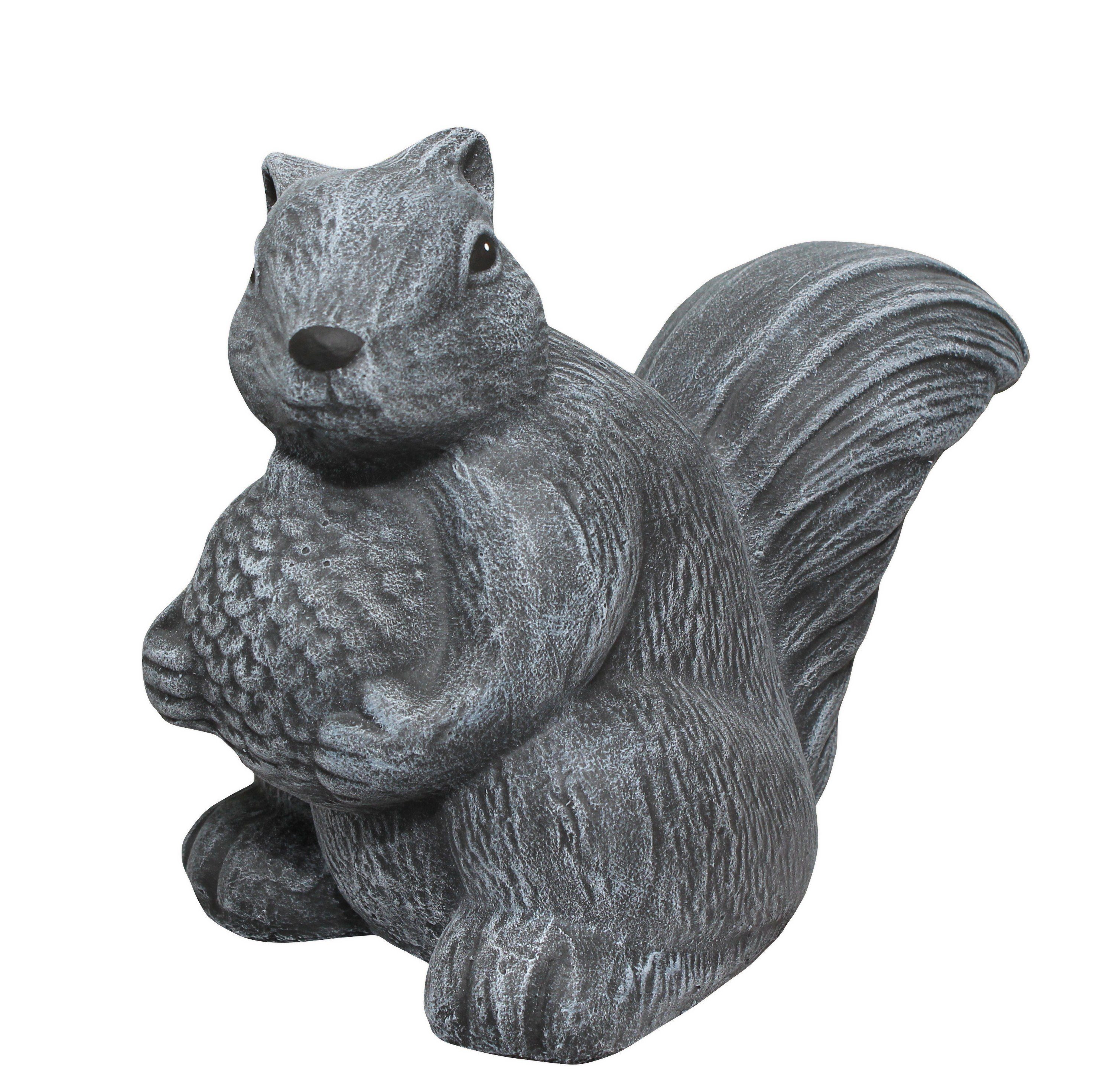 Tiefes Kunsthandwerk Gartenfigur Steinfigur Eichhörnchen stehend - als Dekofigur für Haus und Garten, frostsicher, winterfest, Made in Germany grau | Figuren