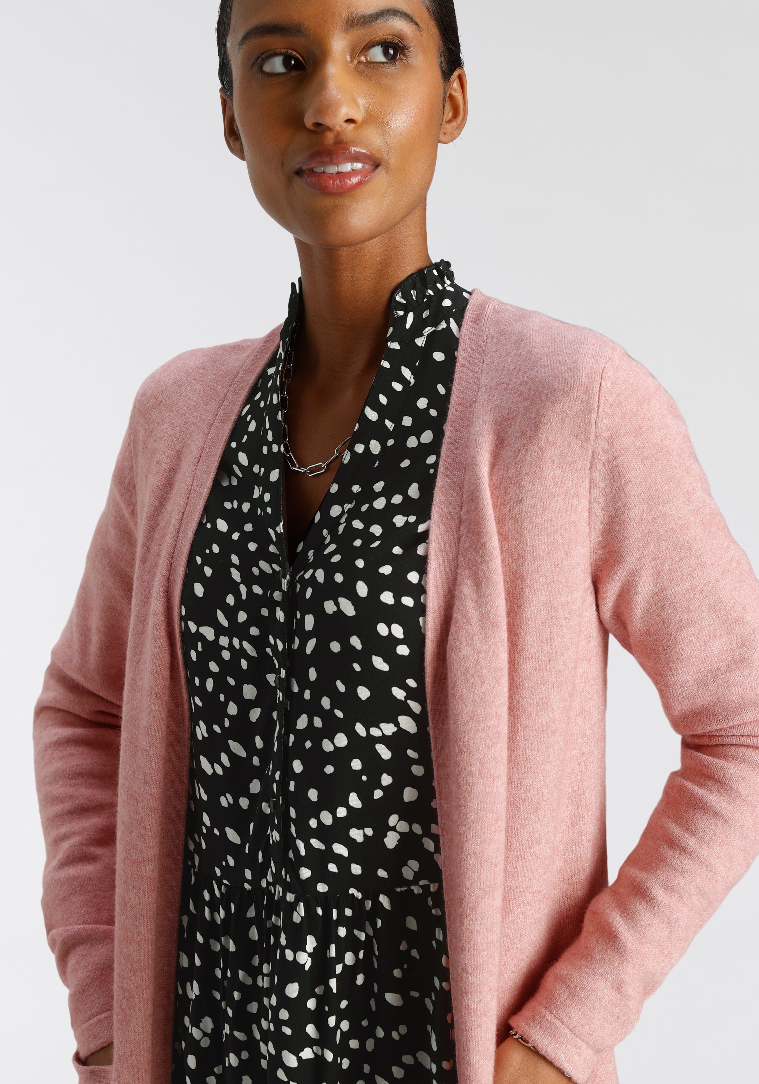 Tamaris Cardigan (Strickjacke mit nachhaltigem aus Taschen melange Material) rosa