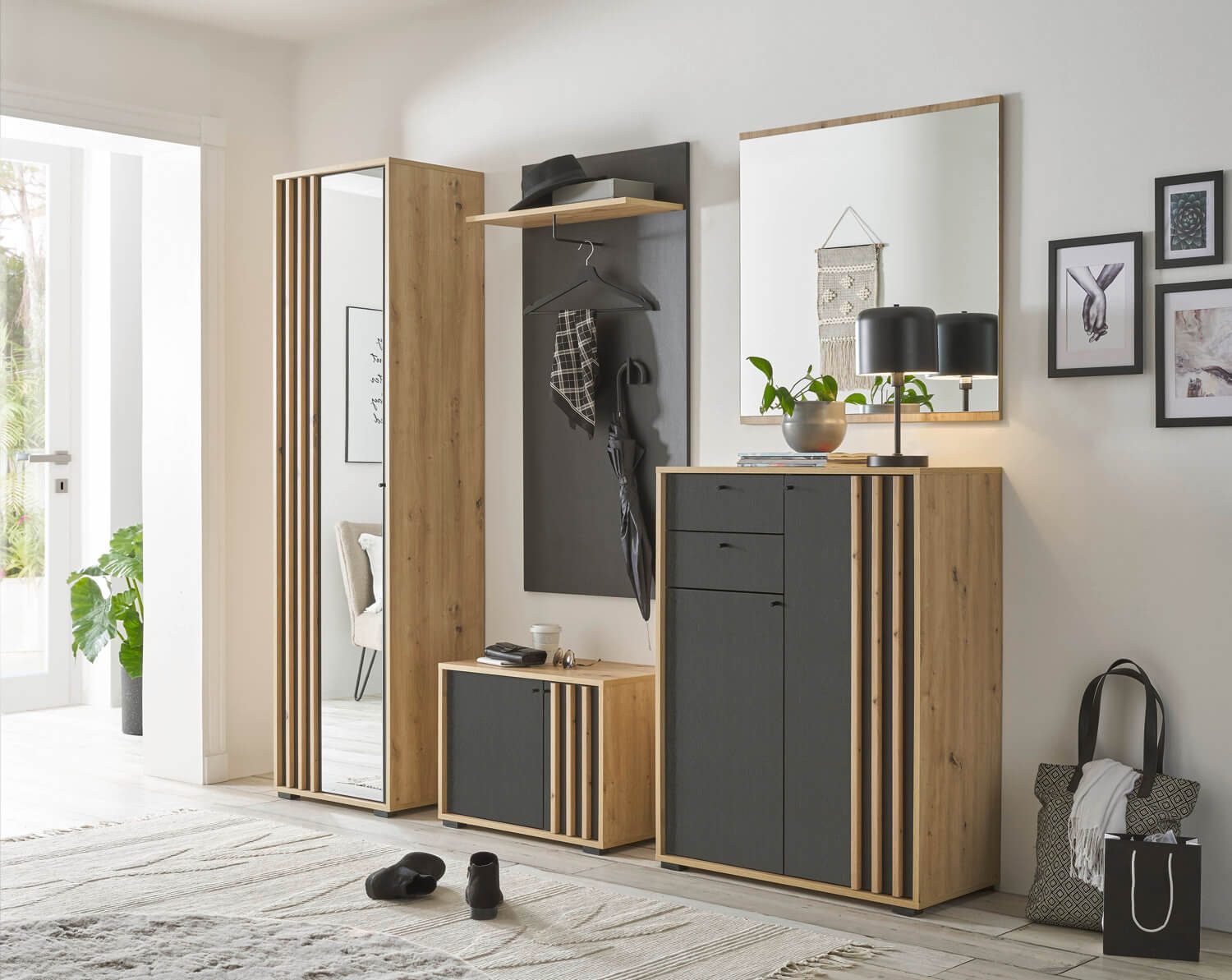 HBZ Шкафы-Set VOLANO, (Komplett-Set, Шкафыschrank + Paneel + Bank + Spiegel + Schuhkommode), inkl. Spiegeltür