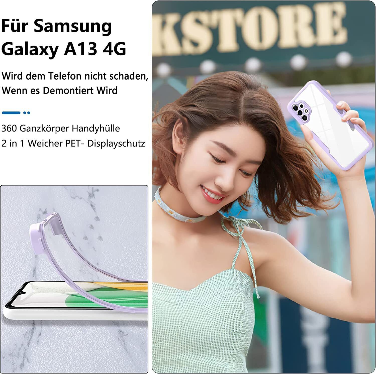 betterfon Handyhülle für Samsung Galaxy A13 4G 2-teiliges 360° TPU Schutzcase, 2-teiliges 360 Grad Case mit Rundumschutz und Displayschutz