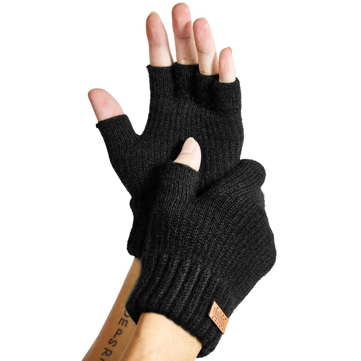 LuxusKollektion Strickhandschuhe Fingerlose Handschuhe warm Strick Schwarz (1-St)
