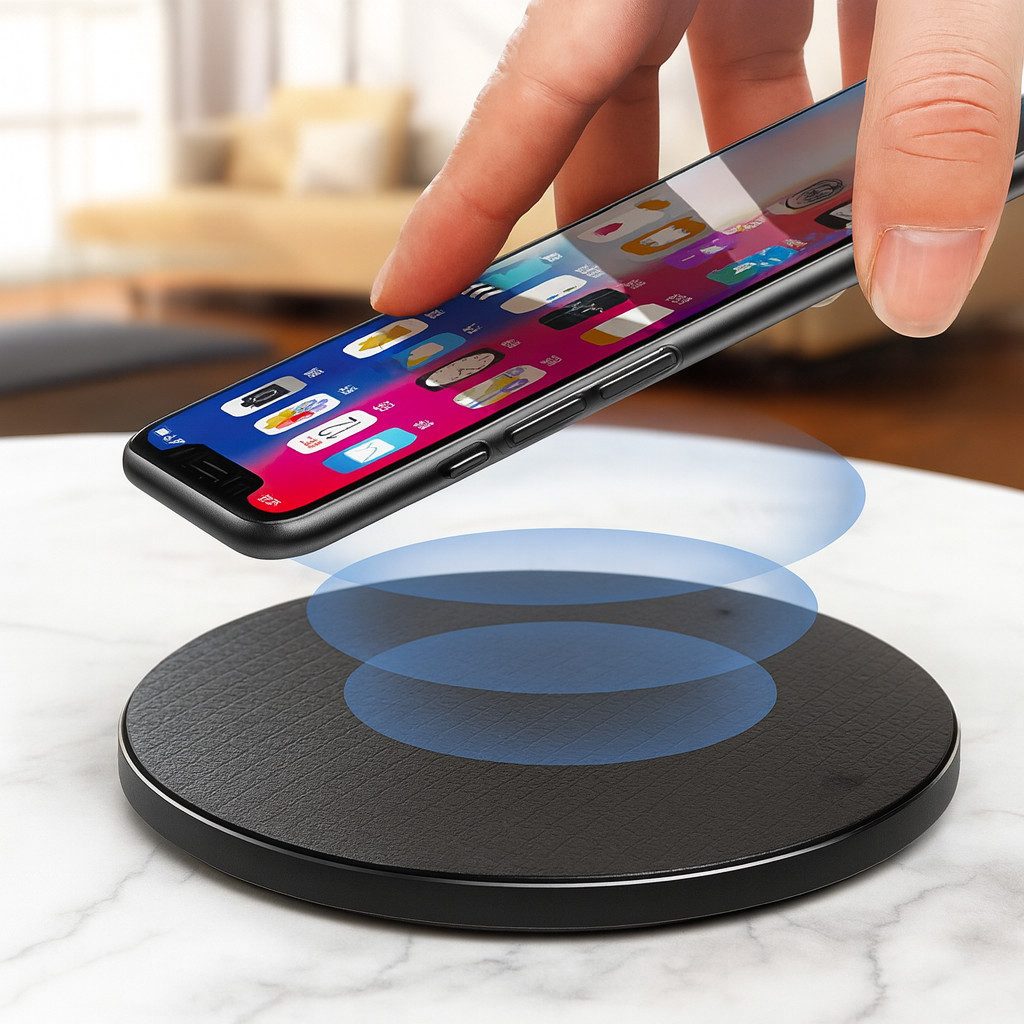 Alpha Electronics Qi Ladegerät für iPhone Wireless Charger Induktions-Ladegerät (1,1 mA, Sparset, 2-tlg., Universalkompatibilität, Fast Charge, QI Ladestation)