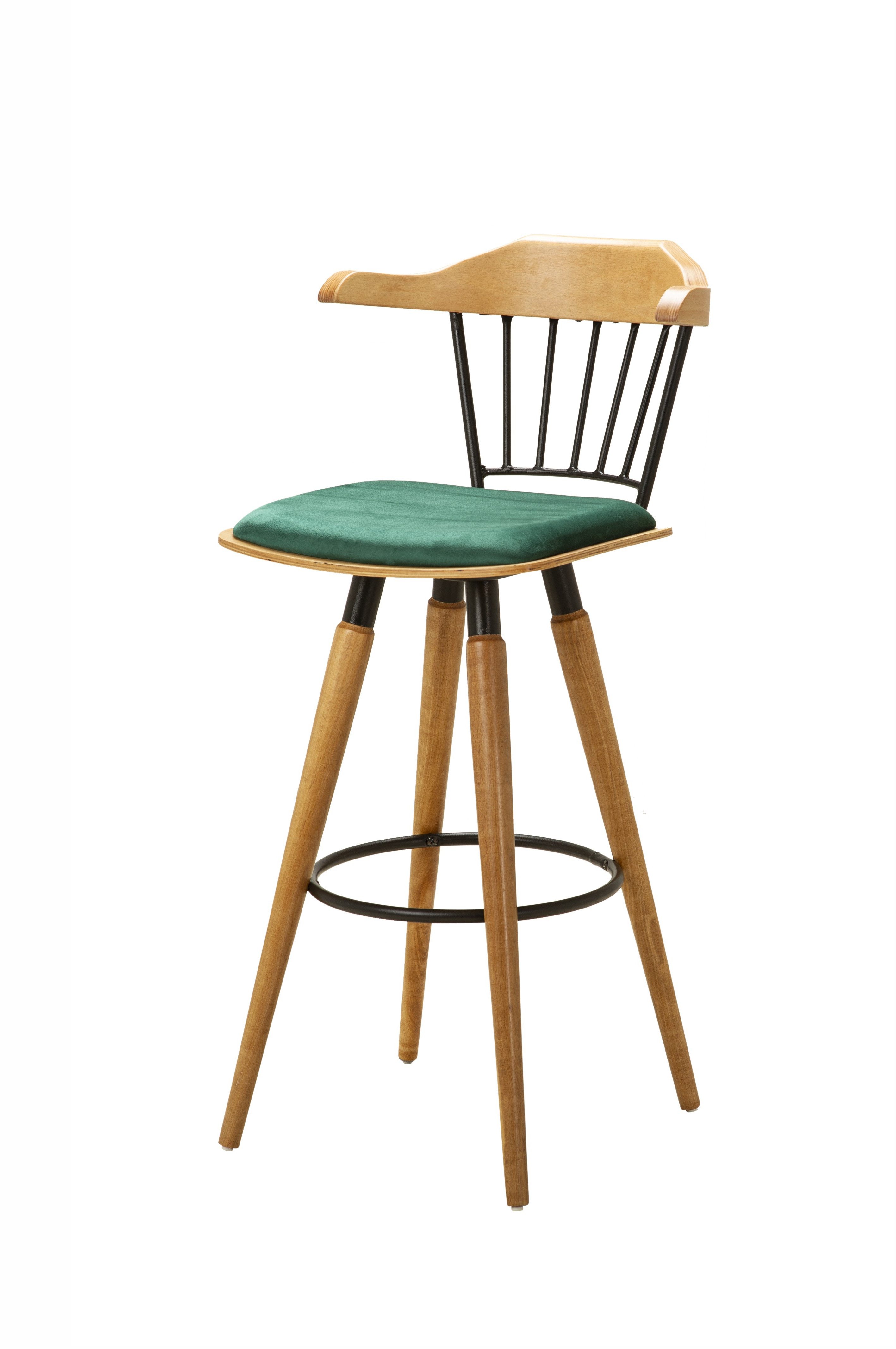 Stuhlmann Barhocker Manchester (969, 1 St., retro Barhocker), Barstuhl mit Holzgestell und Rücklehne aus Holz, Bezug aus Samt