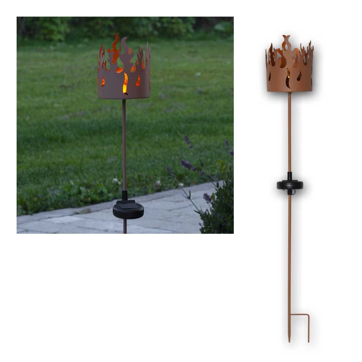 STAR TRADING LED Solarleuchte LED-Solarstab TORCHY Flammenkorb, Rost-Optik