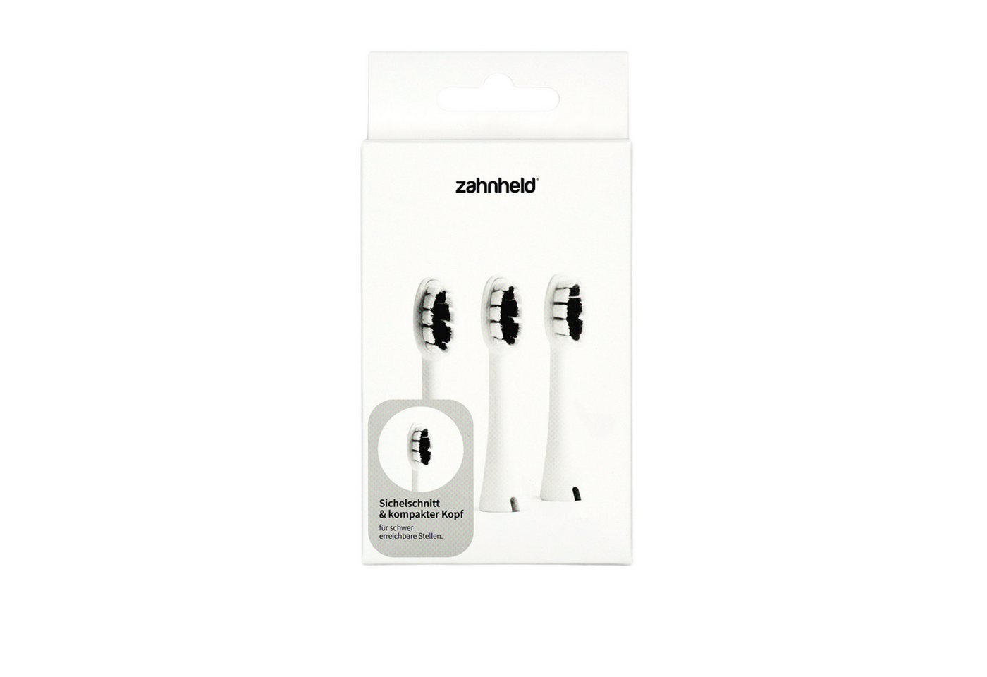Zahnheld Aufsteckbürsten Basic Mini für Schallzahnbürste Gero, kleine Wechselköpfe, im 3er, 6er oder 9er Set, Zahnpflege Set, schmale Wechselköpfe, plastikfrei verpackt, 3 Stück, weiß