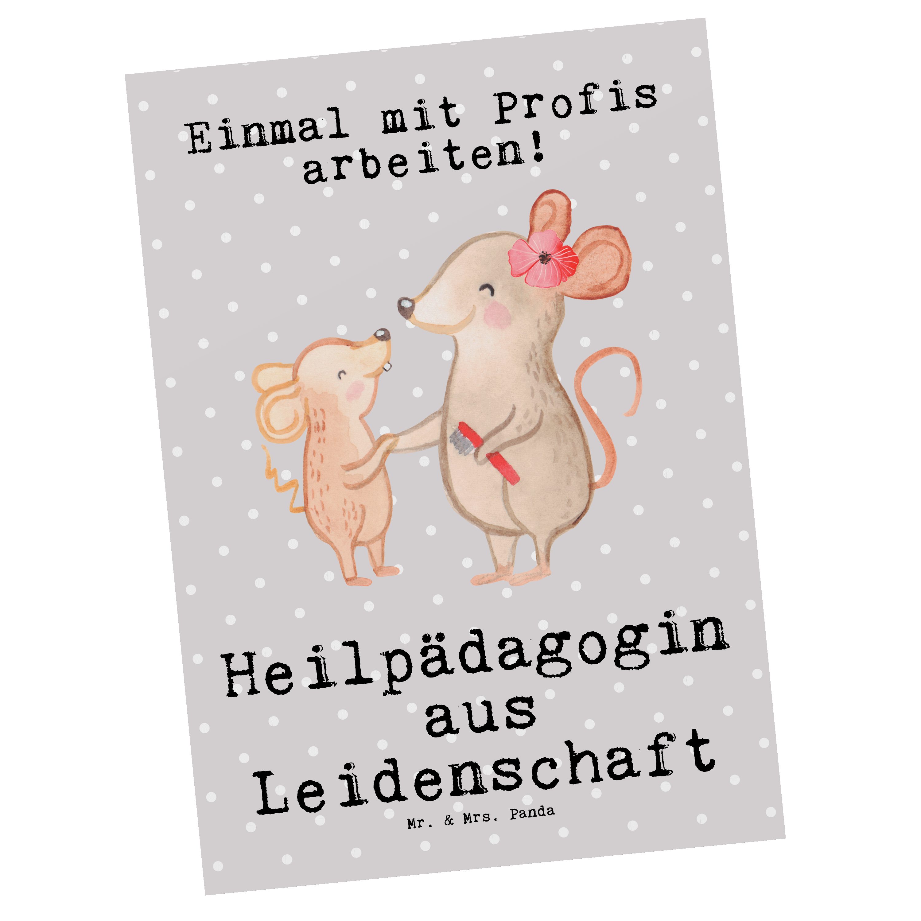 Mr. & Mrs. Panda Postkarte Heilpädagogin aus Leidenschaft - Grau Pastell - Geschenk, Ausbildung