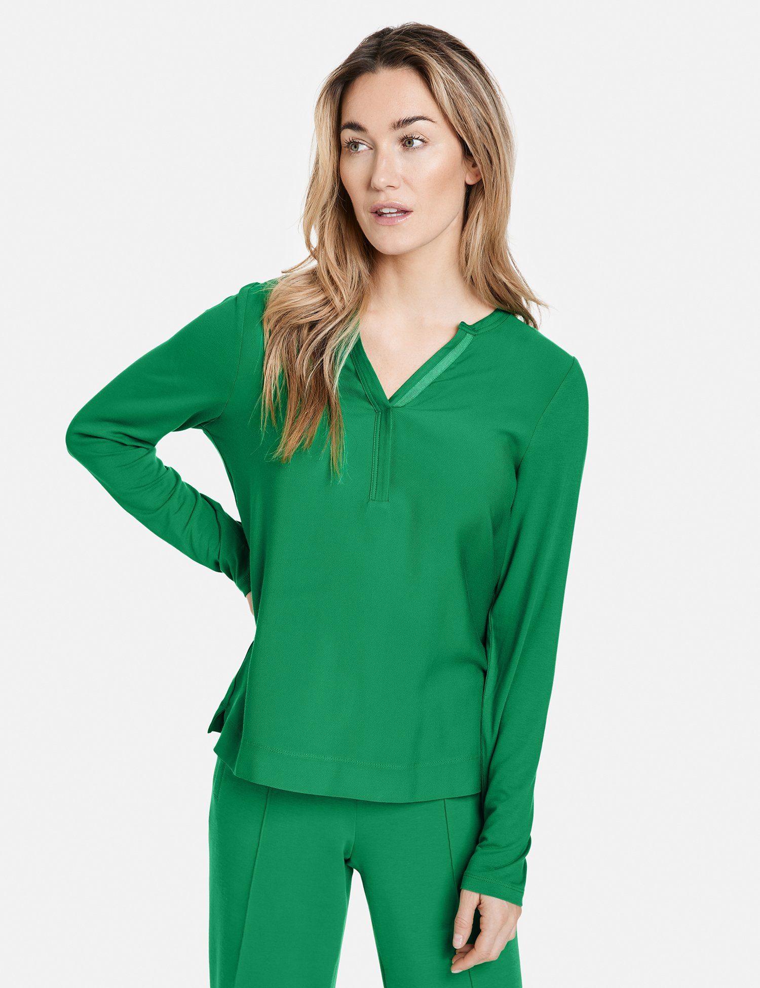 GERRY WEBER Langarmshirt Blusenshirt mit Materialmix Vibrant Green | T-Shirts